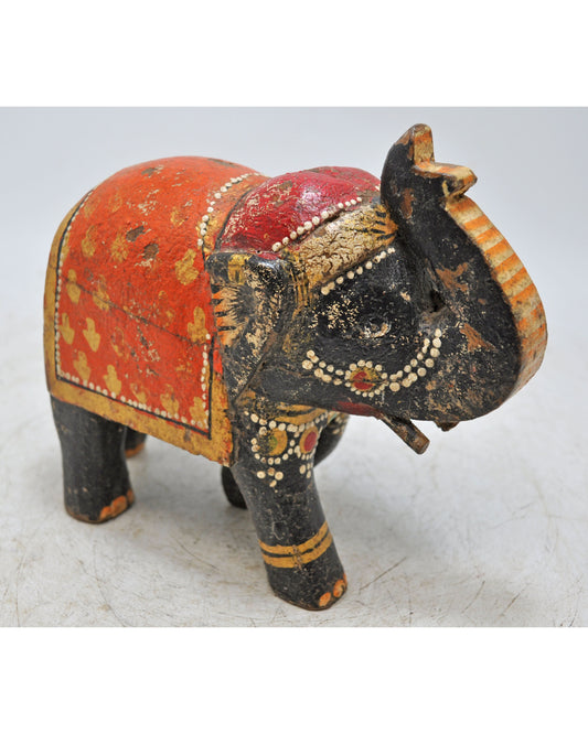 Hand Carved Wooden Standing Elephant Figurine Fine Rustic Hand Painted