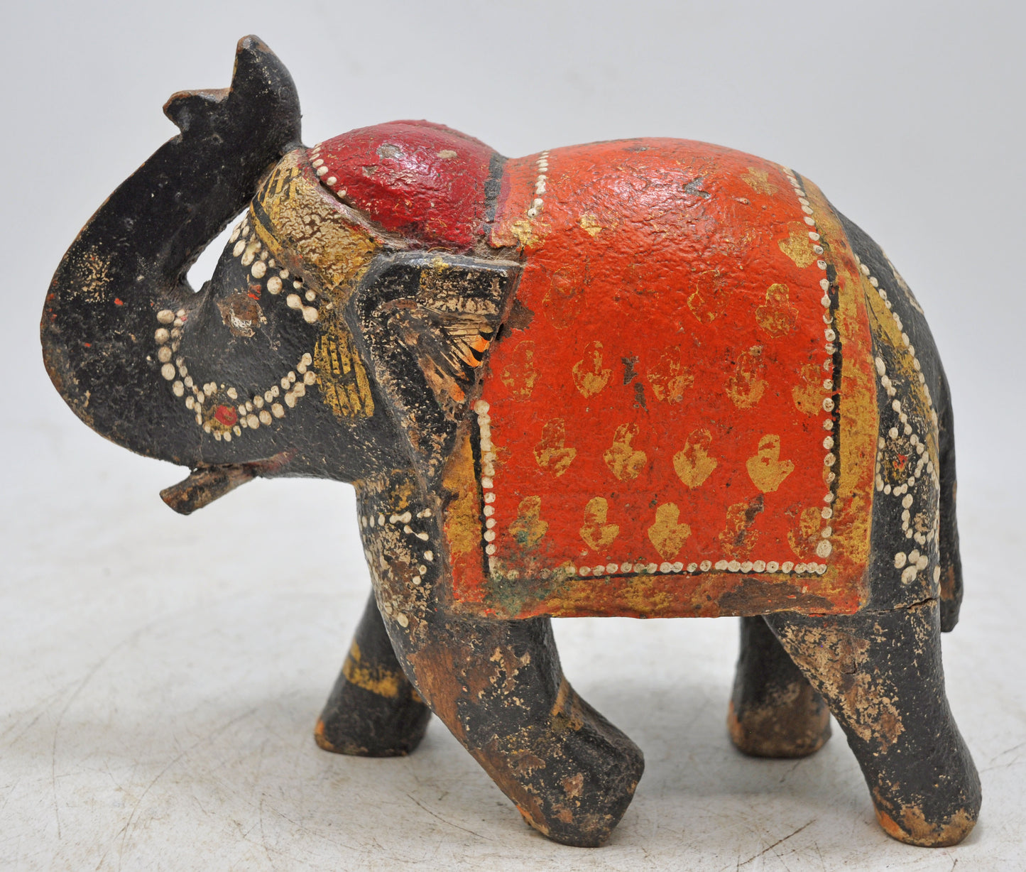 Hand Carved Wooden Standing Elephant Figurine Fine Rustic Hand Painted