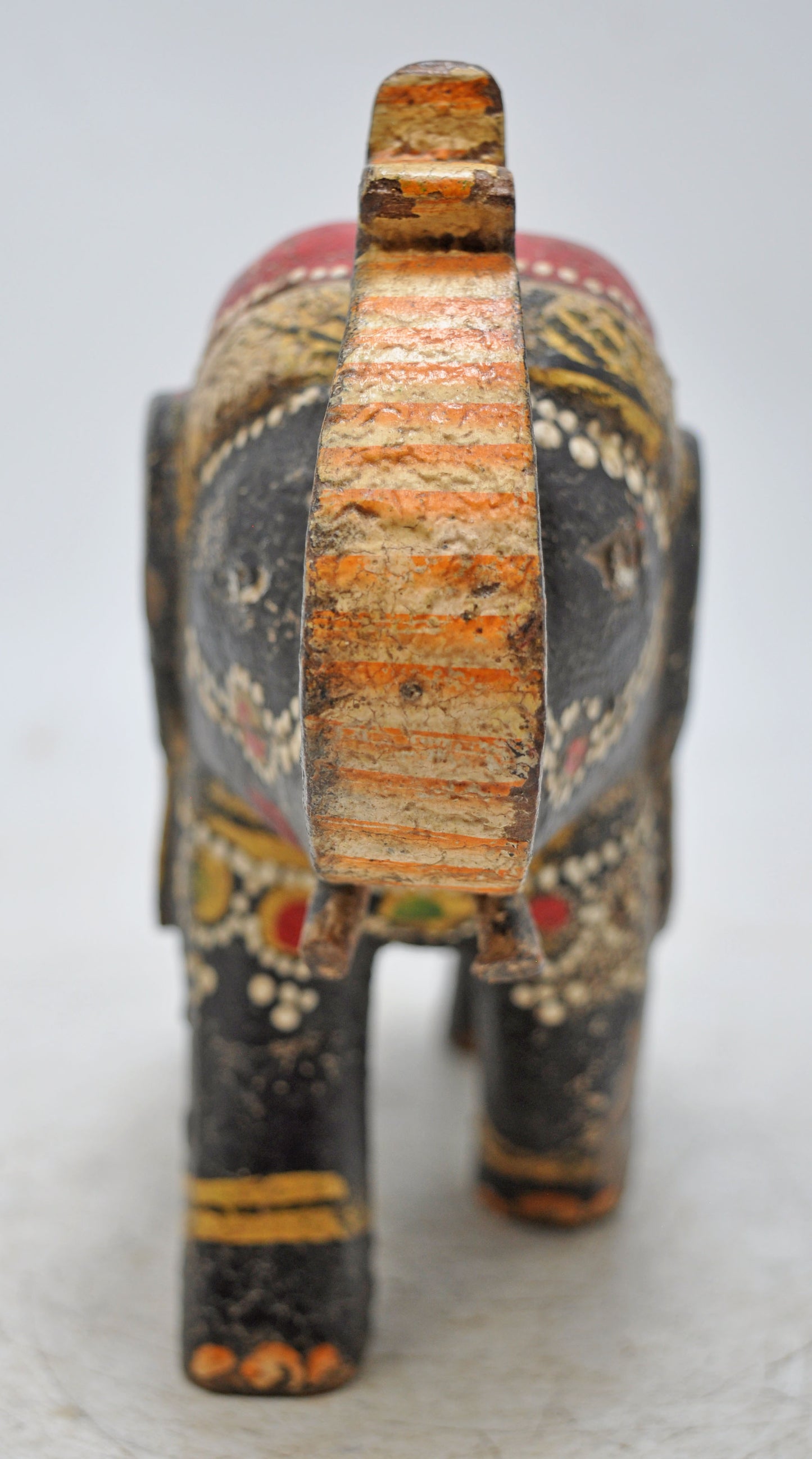 Hand Carved Wooden Standing Elephant Figurine Fine Rustic Hand Painted