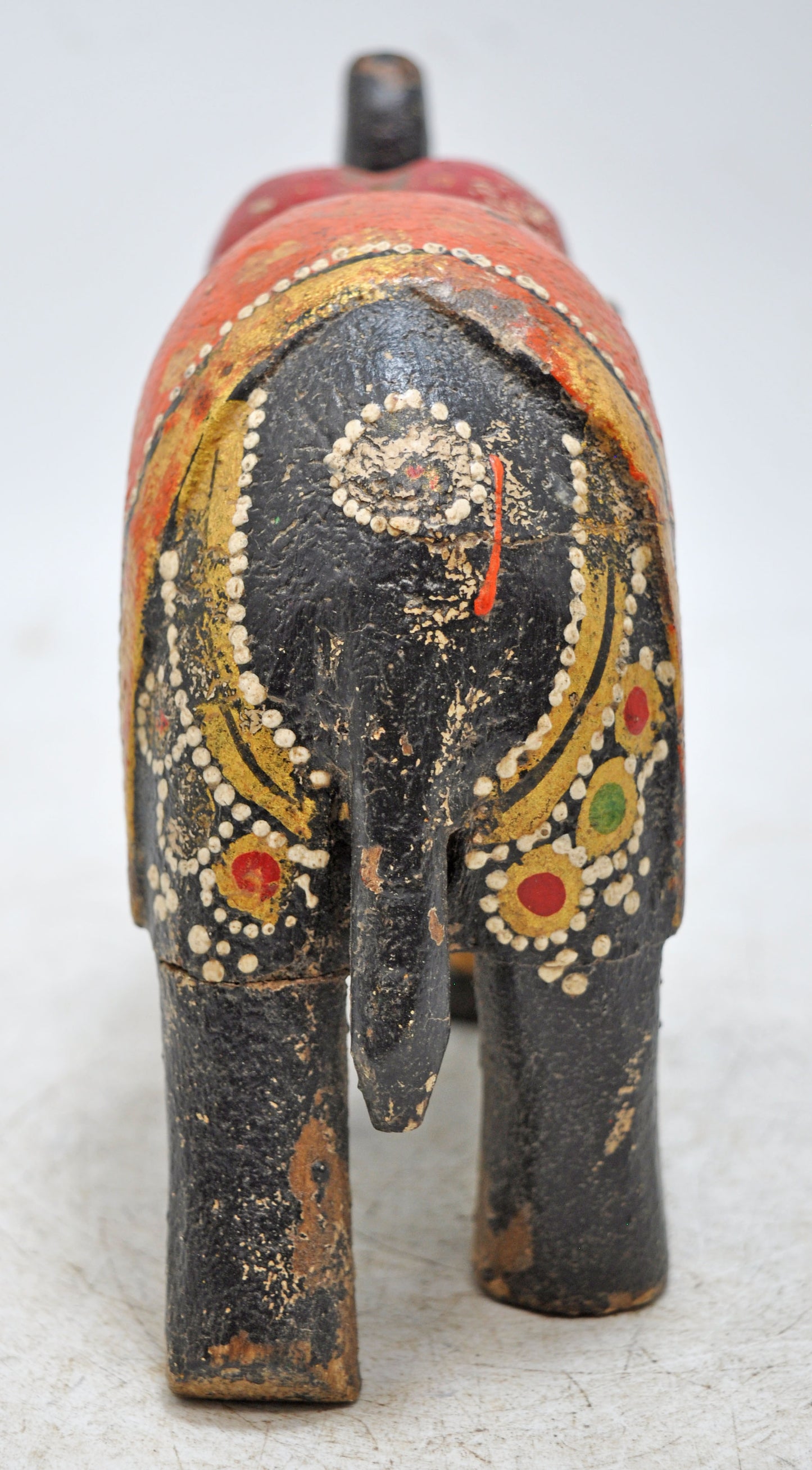 Hand Carved Wooden Standing Elephant Figurine Fine Rustic Hand Painted
