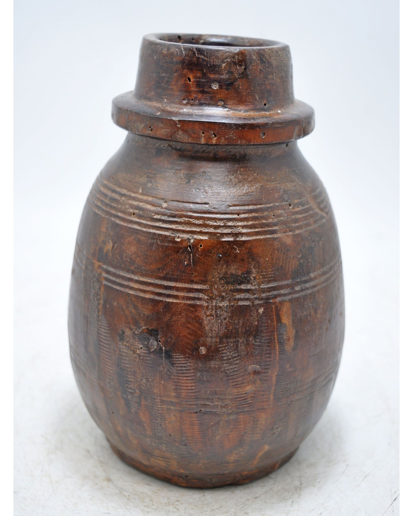 Antique Wooden Himalayan Water Pot Matka Original Old Hand Carved