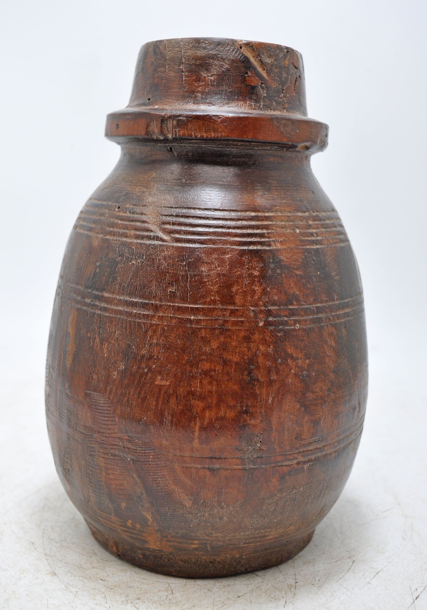 Antique Wooden Himalayan Water Pot Matka Original Old Hand Carved