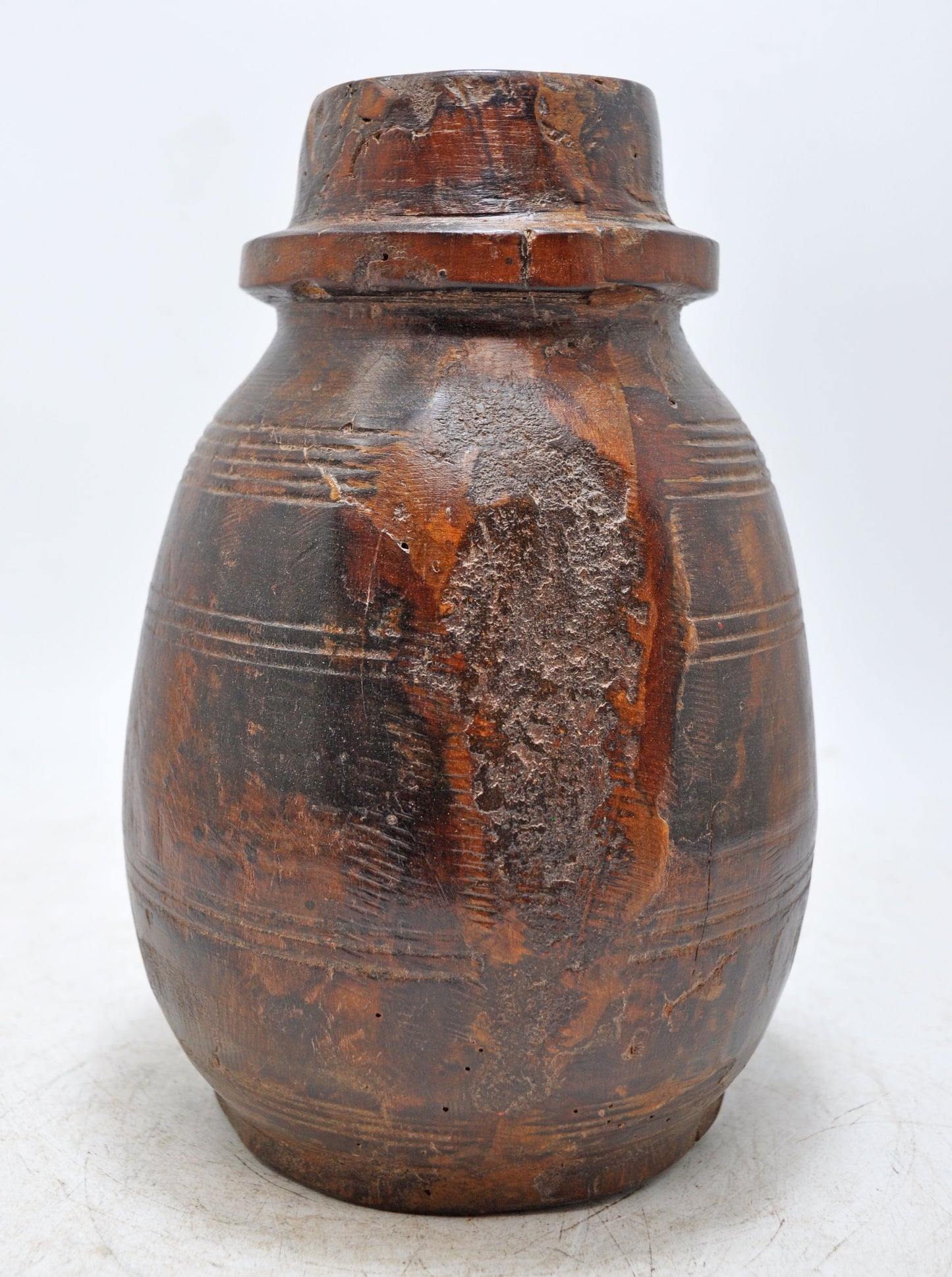 Antique Wooden Himalayan Water Pot Matka Original Old Hand Carved