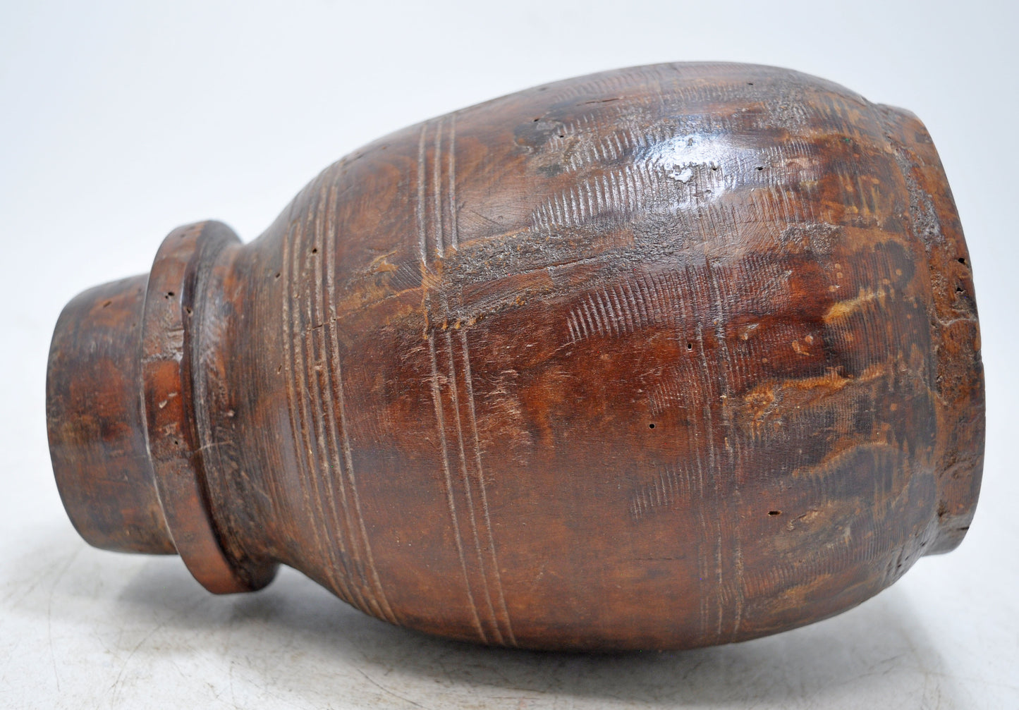 Antique Wooden Himalayan Water Pot Matka Original Old Hand Carved