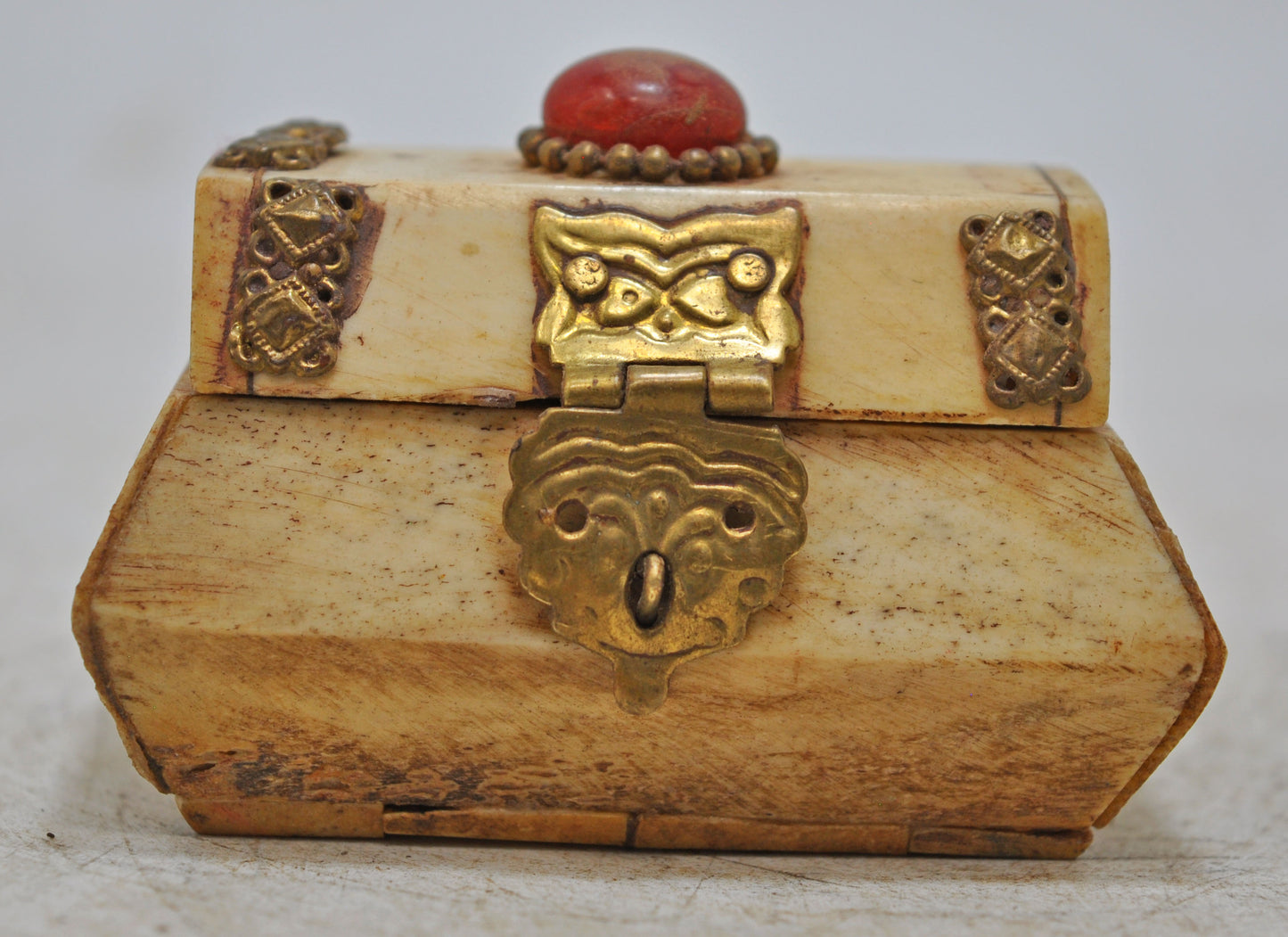 Antique Small Jewellery Box Original Old Hand Crafted Brass Fitted