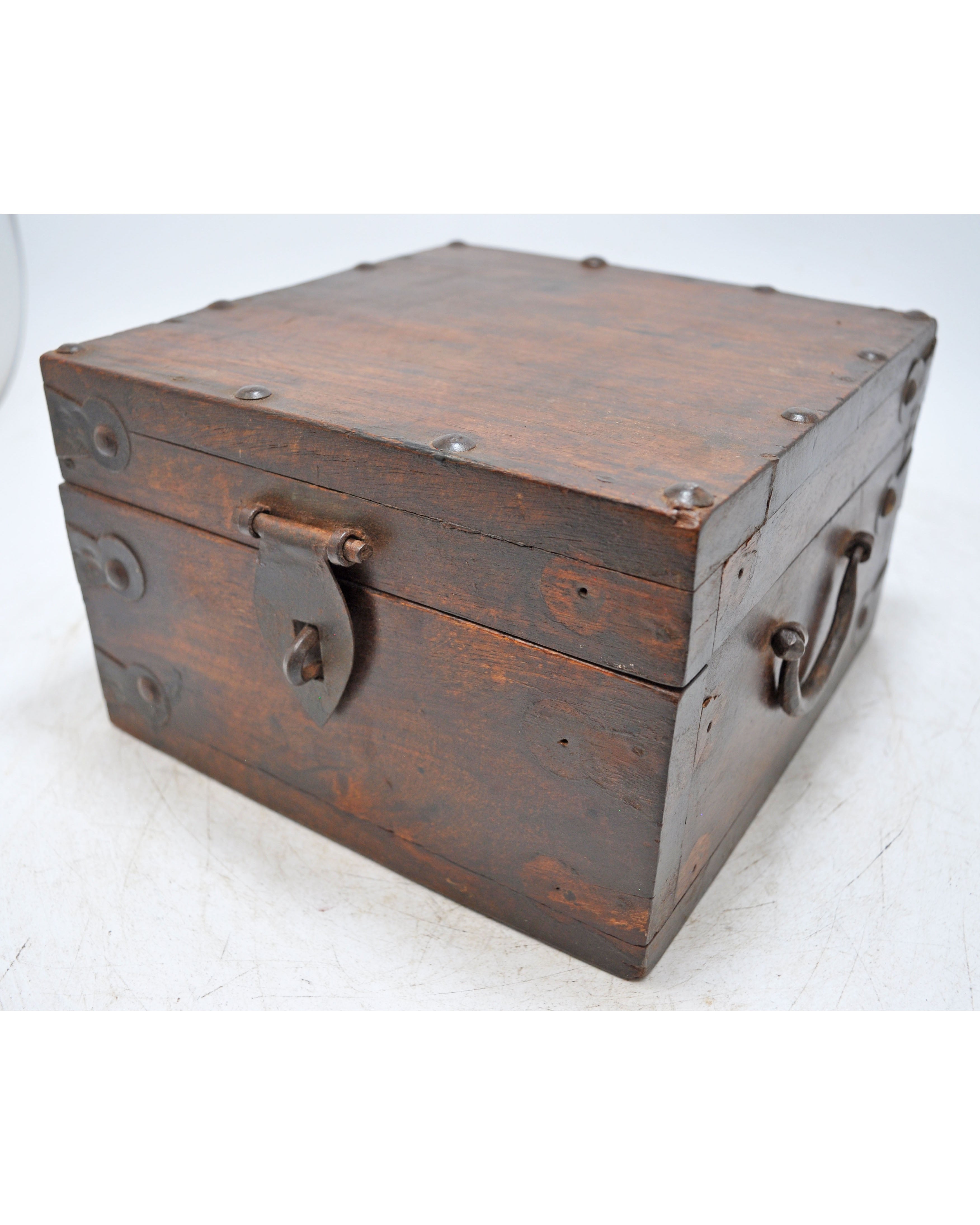 Vintage Wooden Square Storage Chest Box Original Old Hand Crafted Meta ...