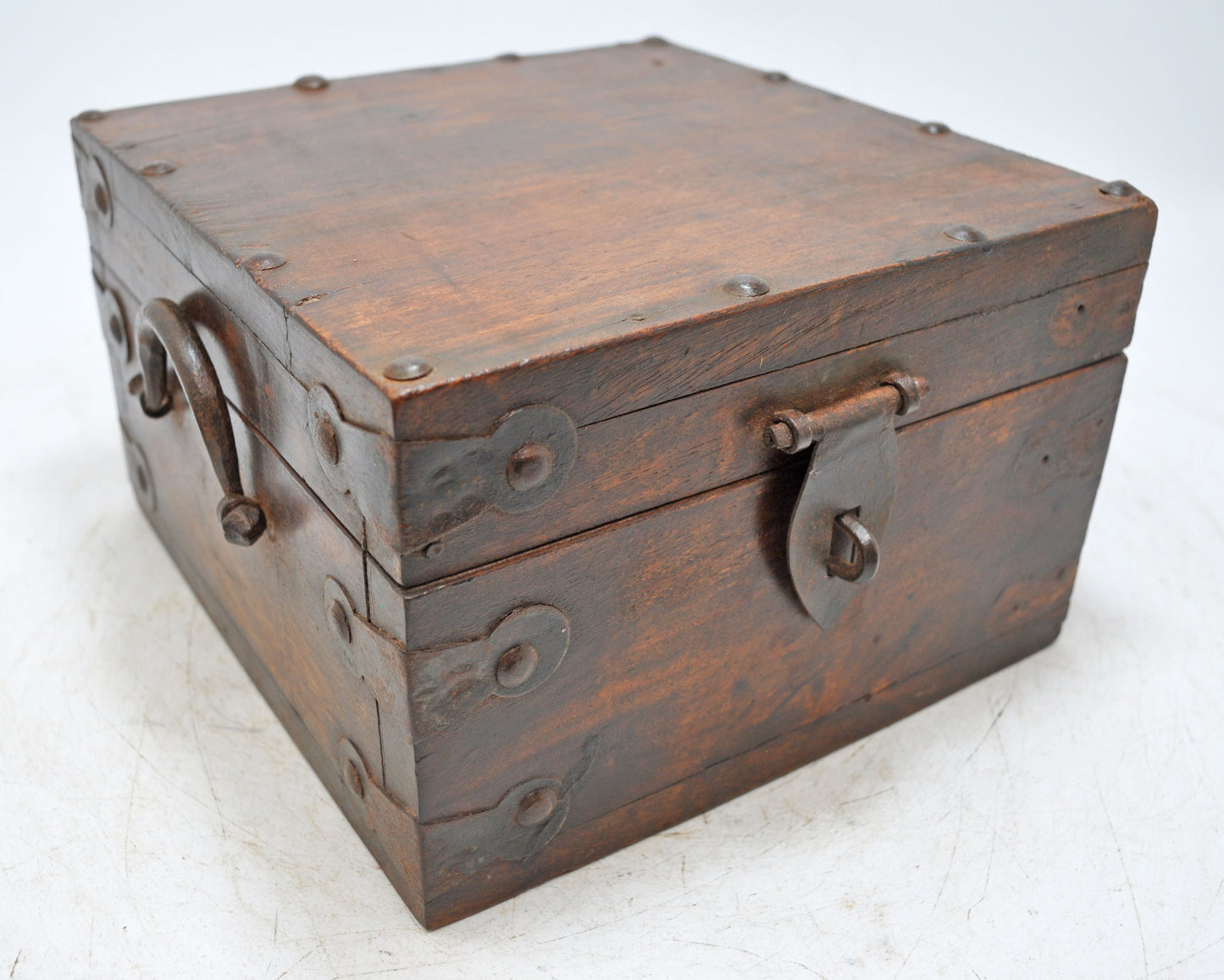 Vintage Wooden Square Storage Chest Box Original Old Hand Crafted Metal Fitted