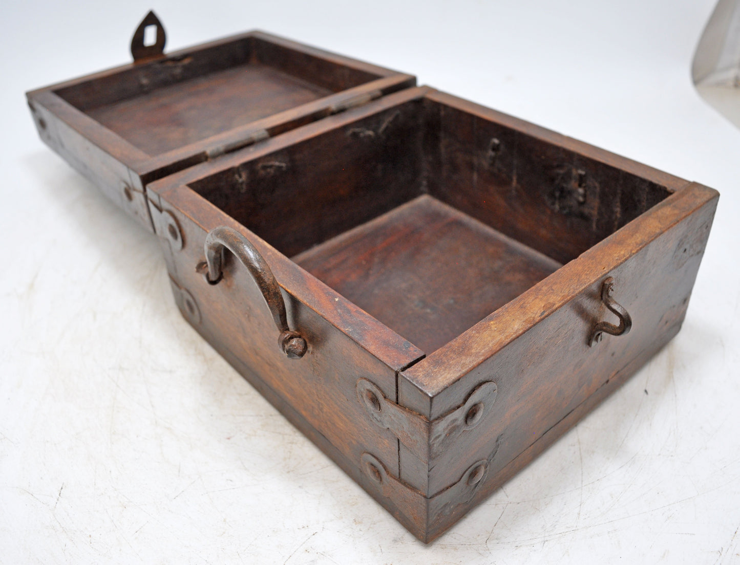 Vintage Wooden Square Storage Chest Box Original Old Hand Crafted Metal Fitted