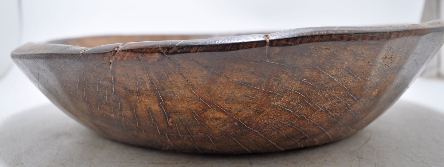 Antique Wooden Round Dough Kneading Bowl Parat Original Old Hand Carved