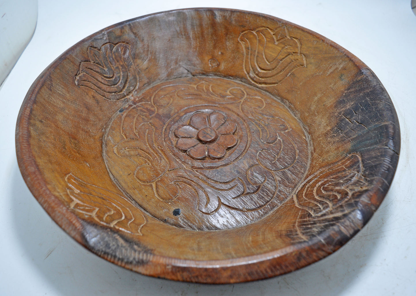 Antique Wooden Round Dough Kneading Bowl Parat Original Old Hand Carved