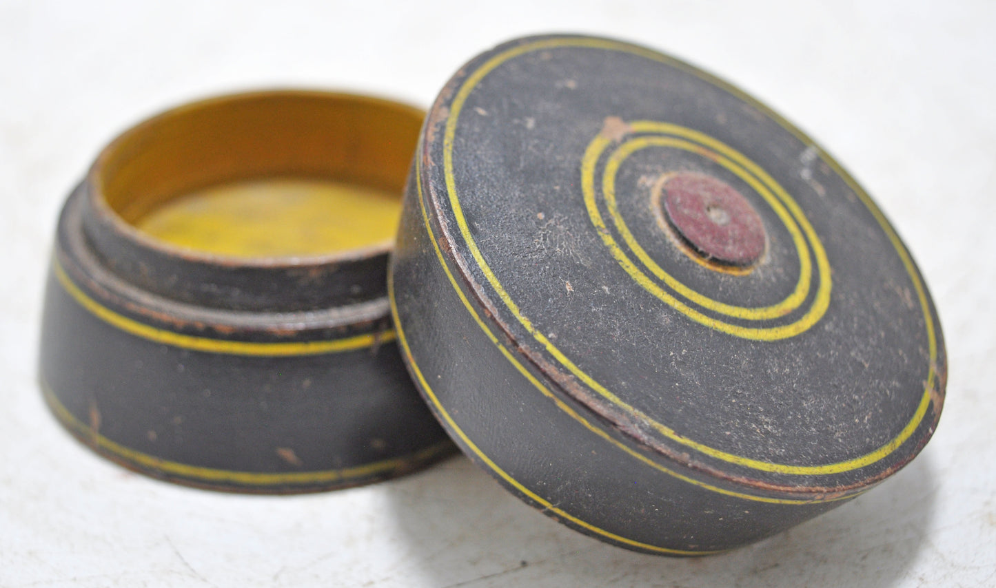 Antique Wooden Kum Kum Powder Tika Box Original Old Lacquer Painted
