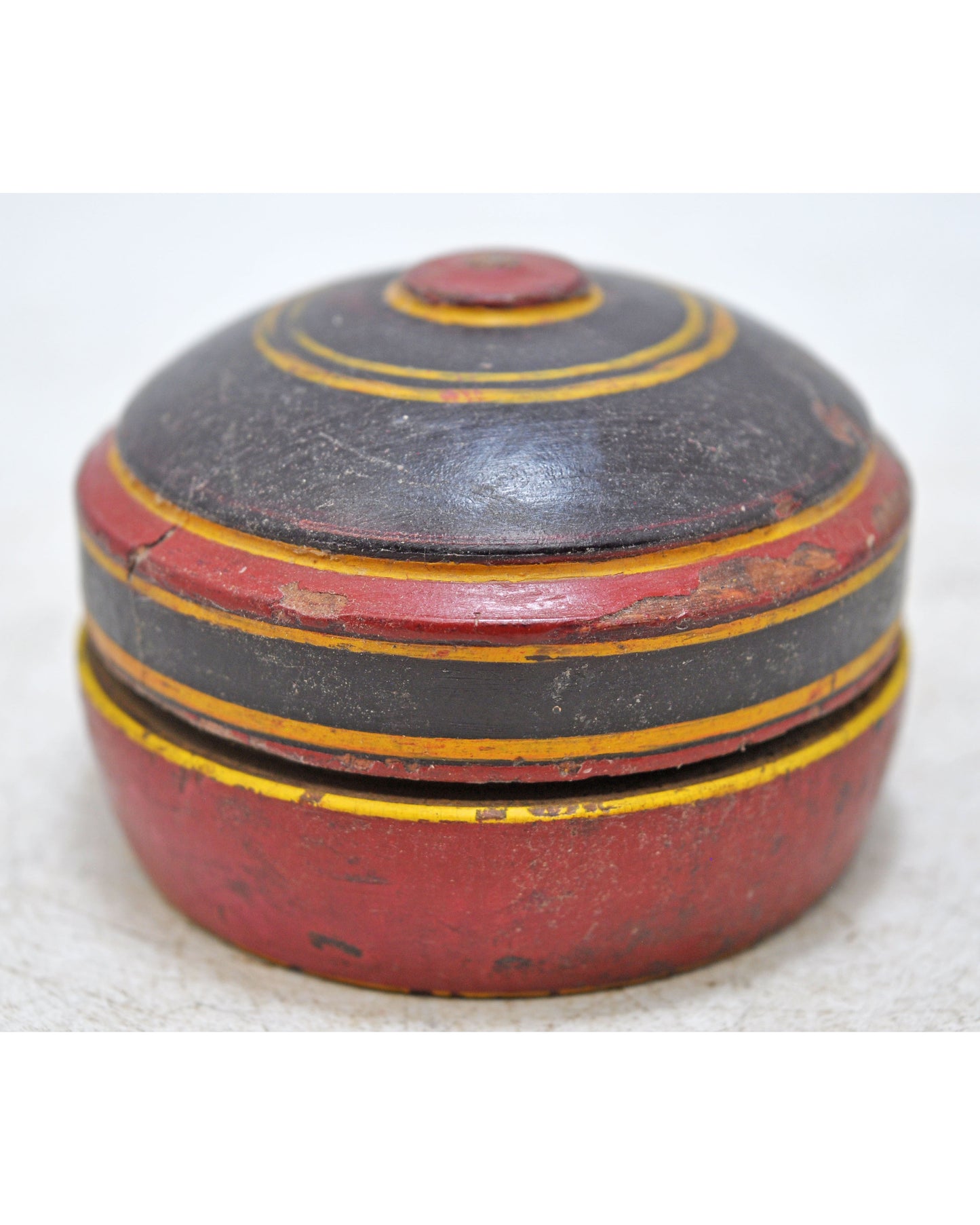 Antique Wooden Kum Kum Powder Tika Box Original Old Lacquer Painted