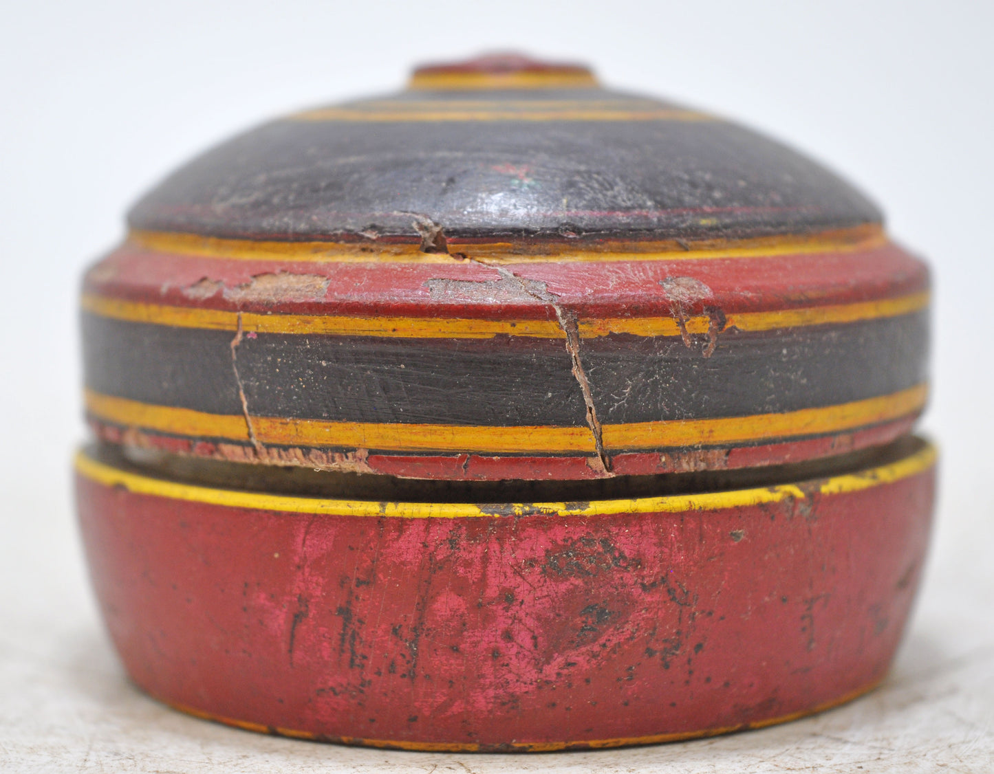 Antique Wooden Kum Kum Powder Tika Box Original Old Lacquer Painted