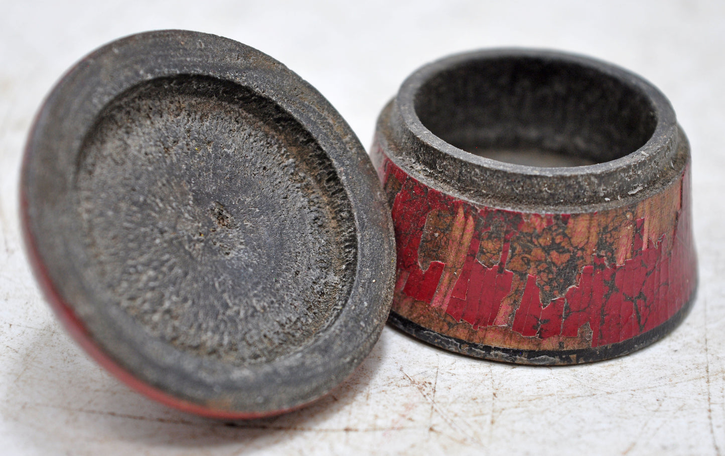 Antique Wooden Kum Kum Powder Tika Box Original Old Lacquer Painted
