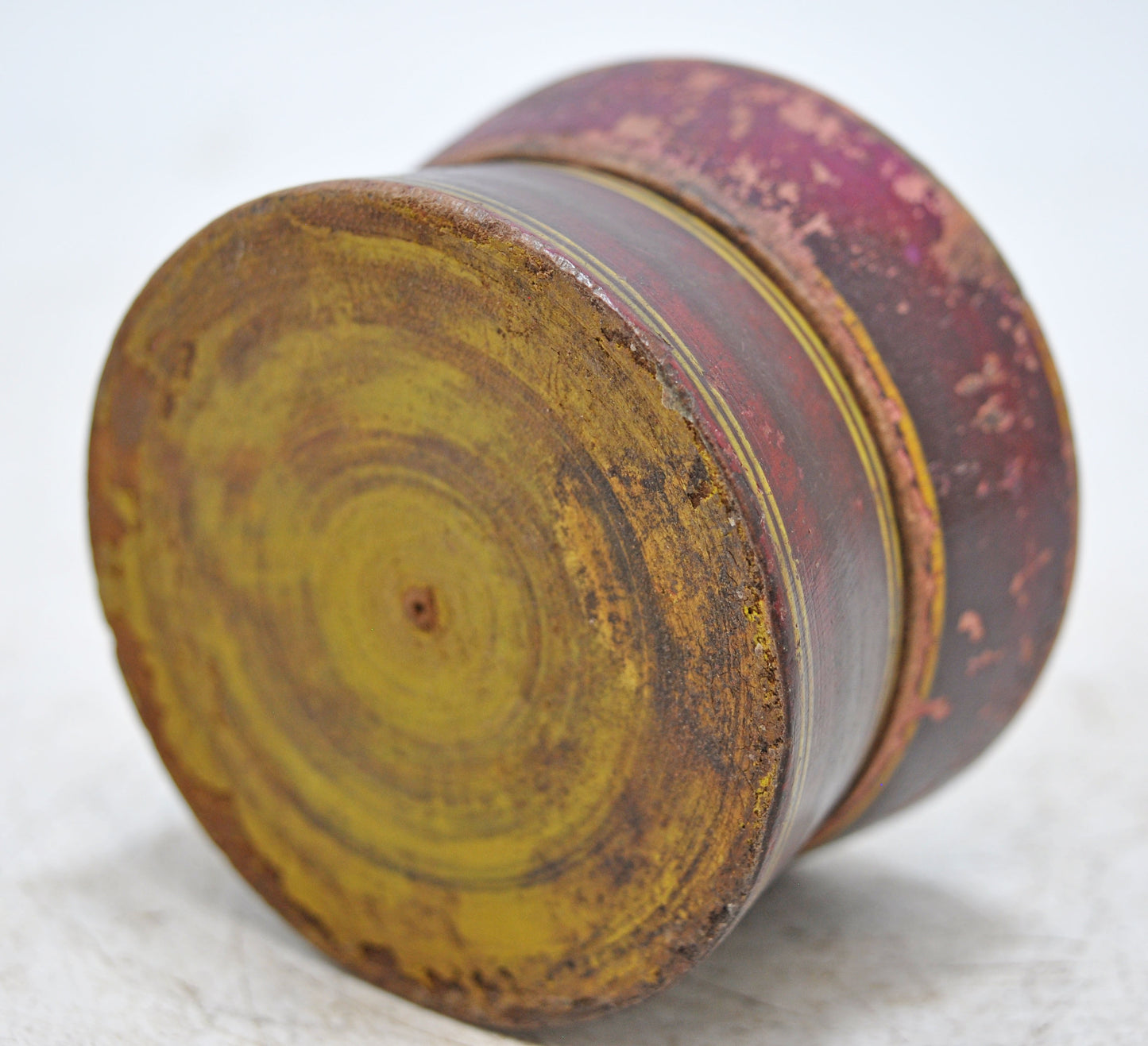 Antique Wooden Kum Kum Powder Tika Box Original Old Lacquer Painted