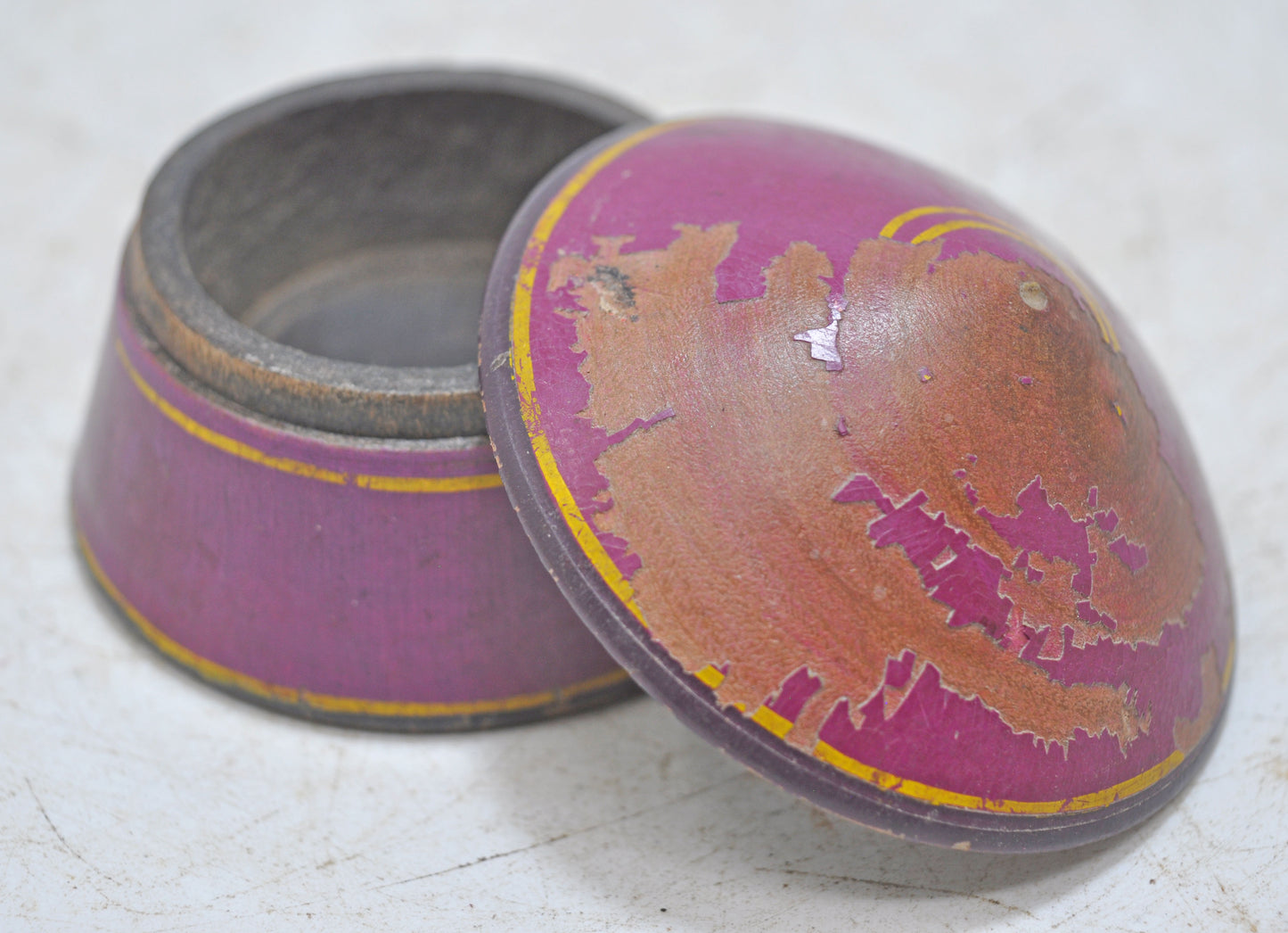 Antique Wooden Kum Kum Powder Tika Box Original Old Lacquer Painted