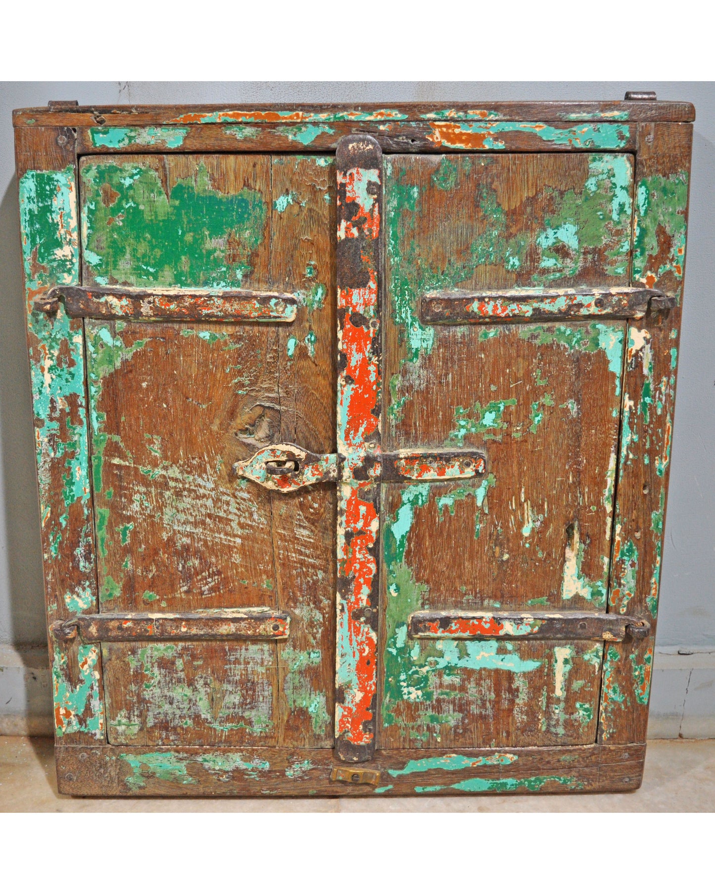 Antique Wooden Wall Décor Window Panel Original Old Rustic Polychrome