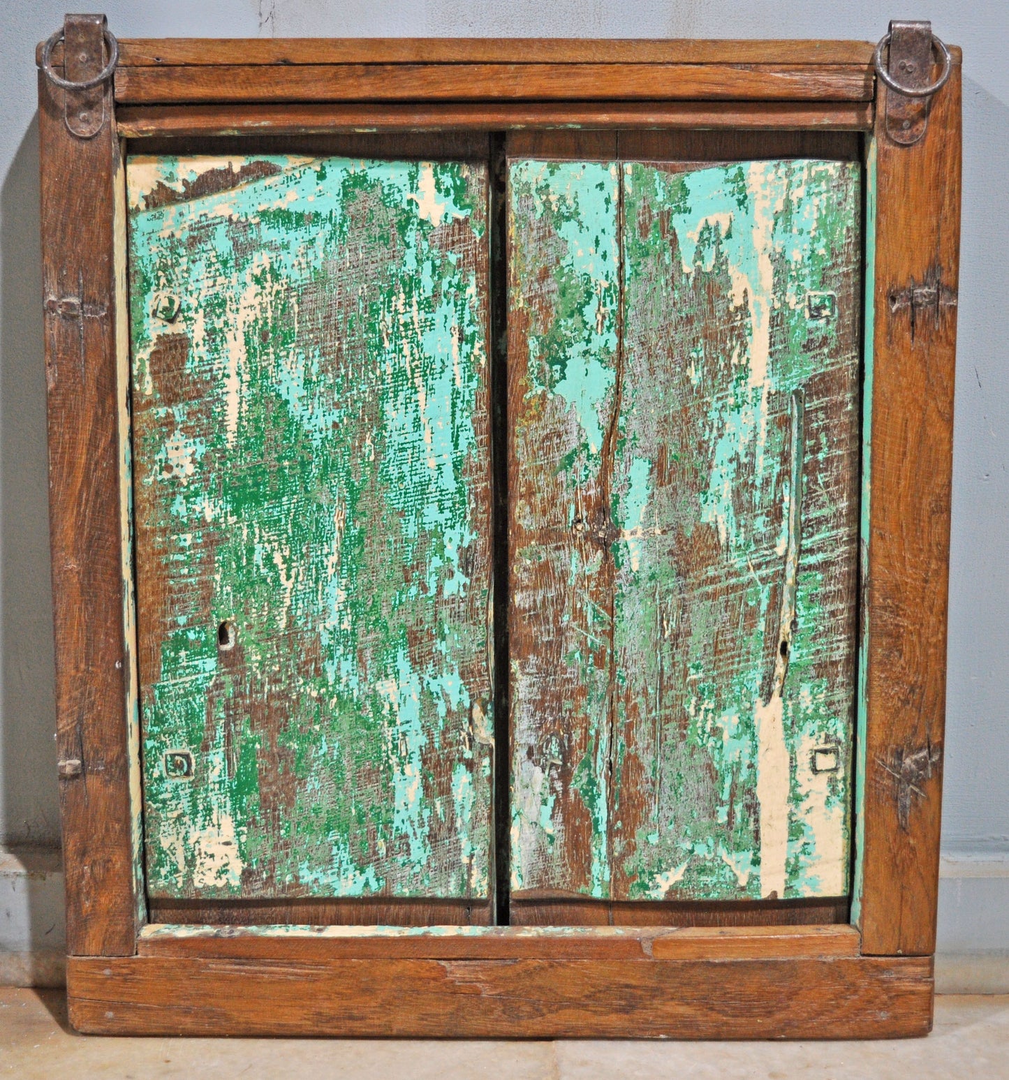 Antique Wooden Wall Décor Window Panel Original Old Rustic Polychrome