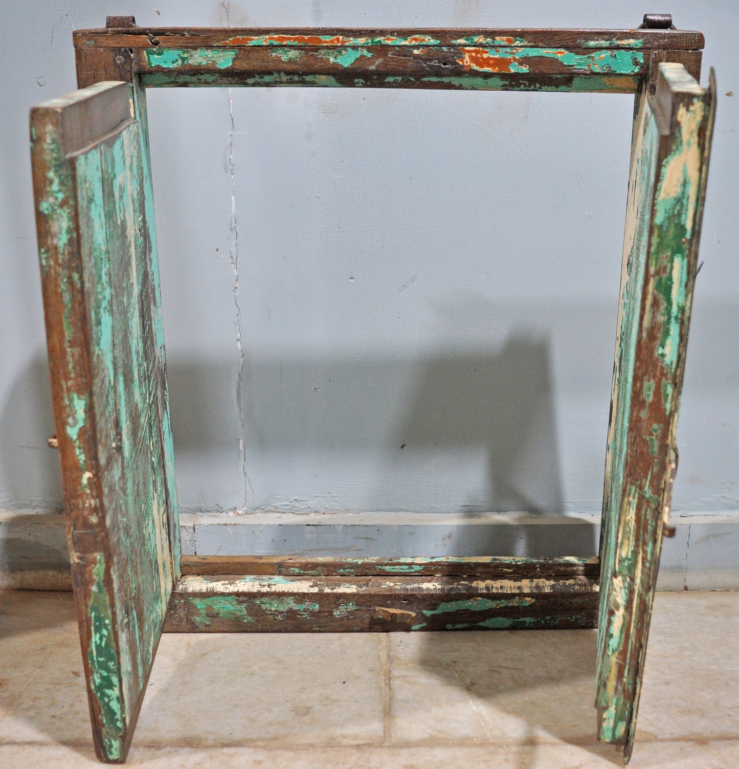 Antique Wooden Wall Décor Window Panel Original Old Rustic Polychrome