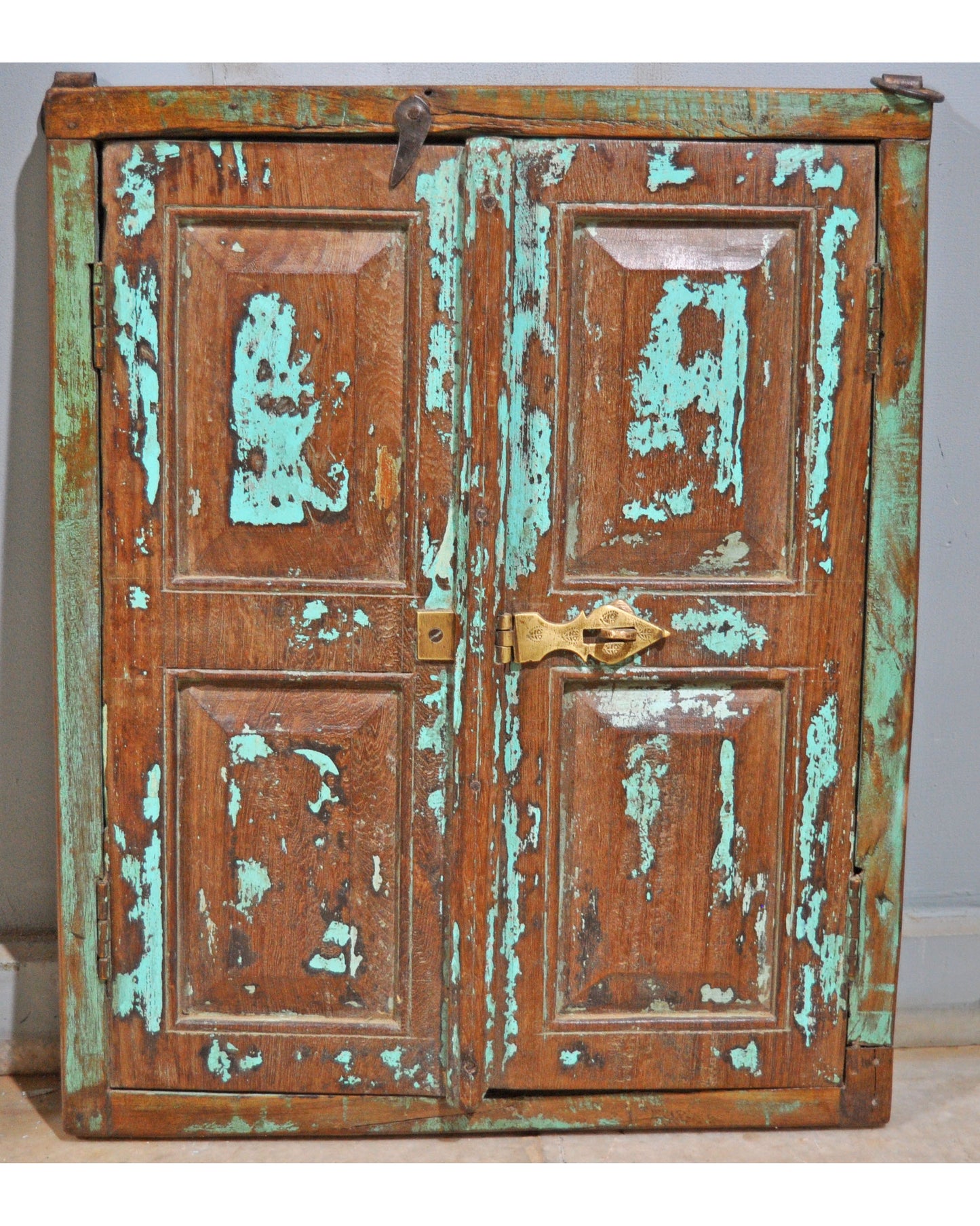 Antique Wooden Wall Décor Window Panel Original Old Rustic Polychrome