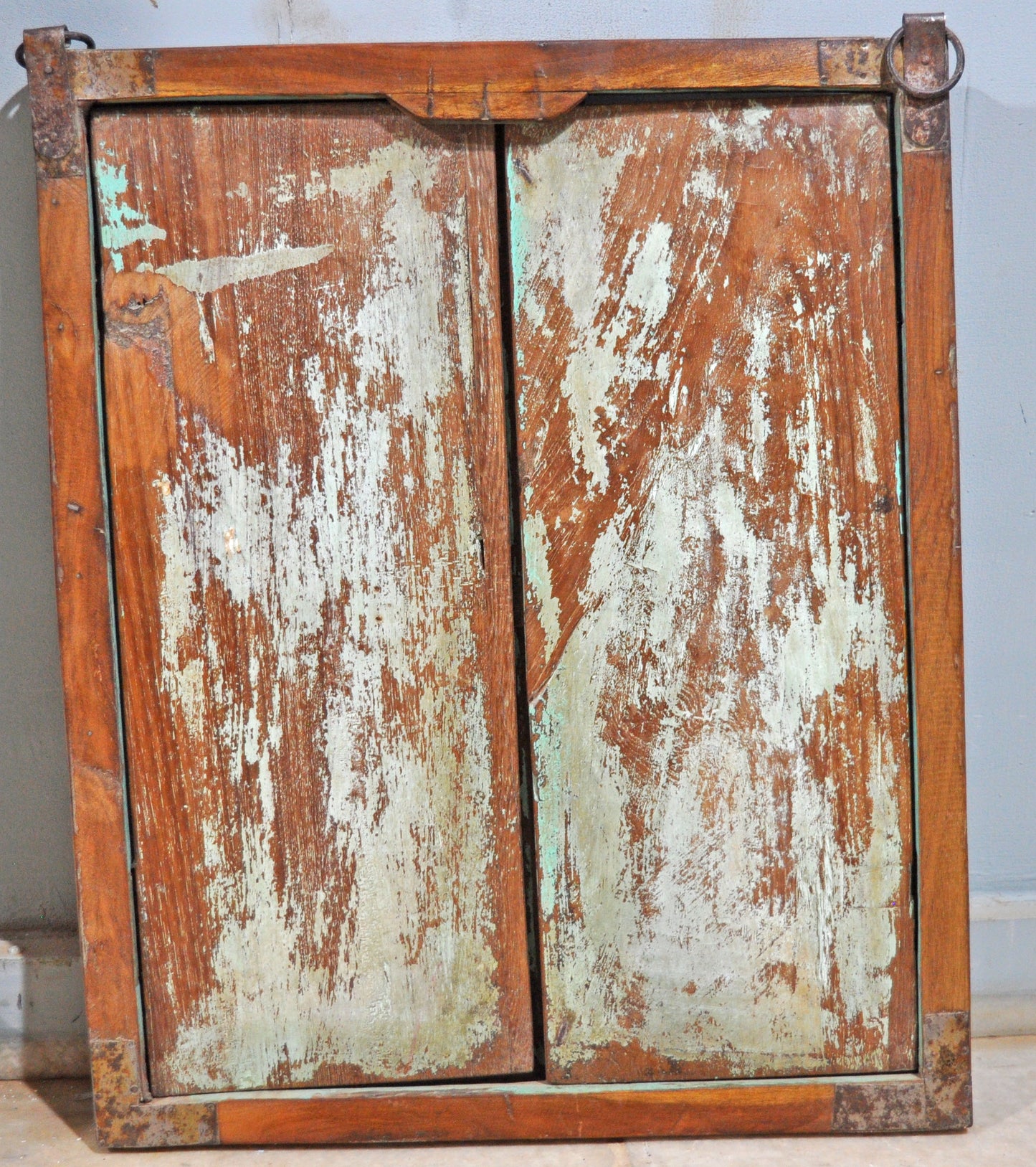 Antique Wooden Wall Décor Window Panel Original Old Rustic Polychrome