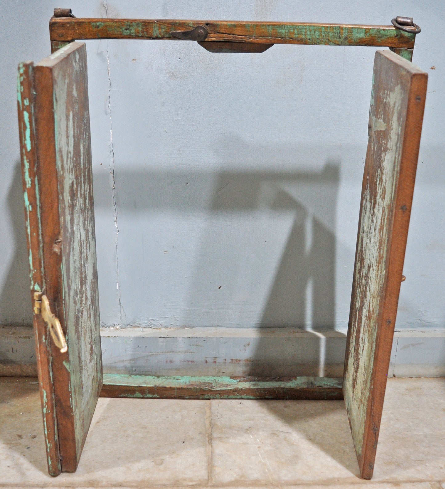 Antique Wooden Wall Décor Window Panel Original Old Rustic Polychrome