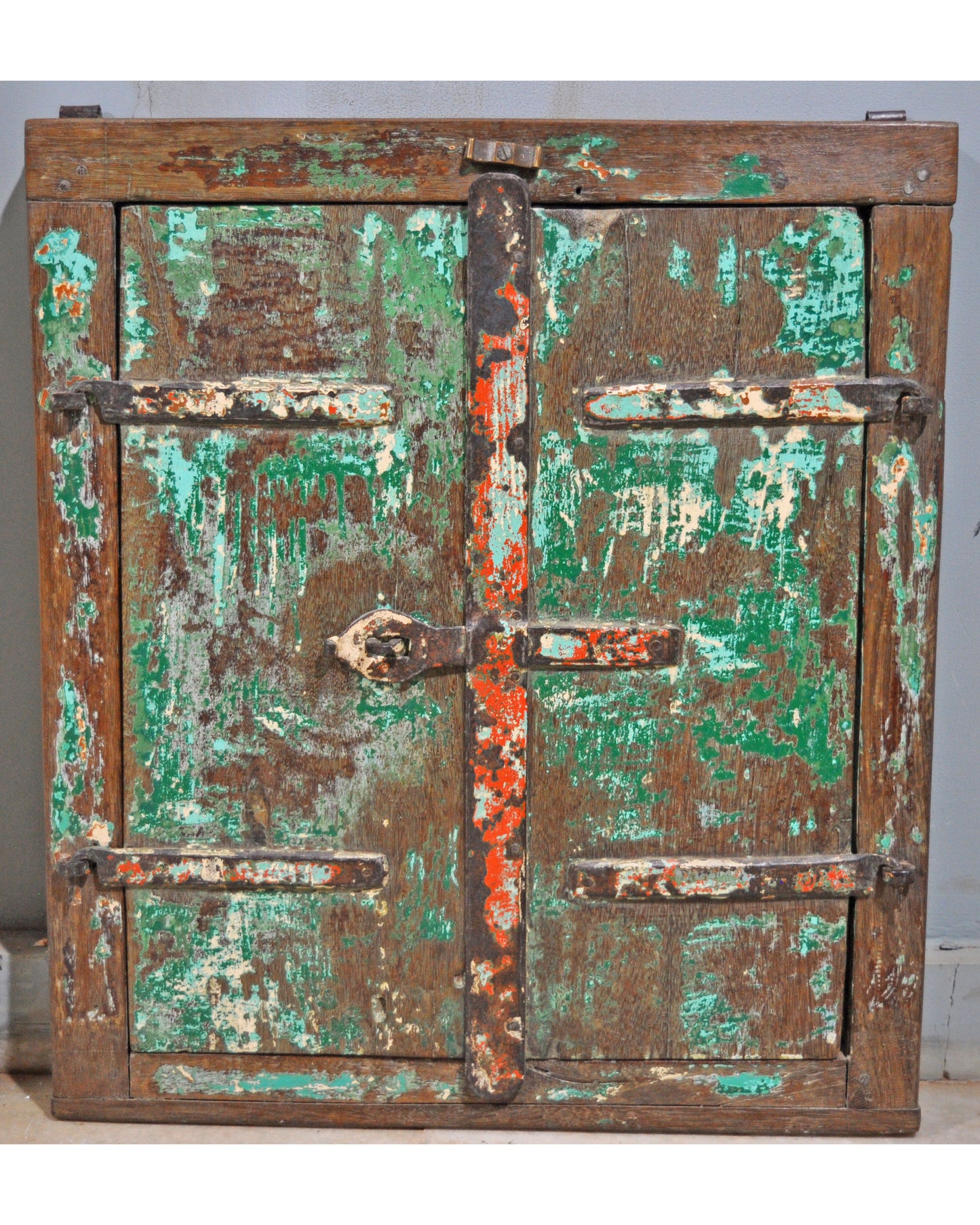 Antique Wooden Wall Décor Window Panel Original Old Rustic Polychrome