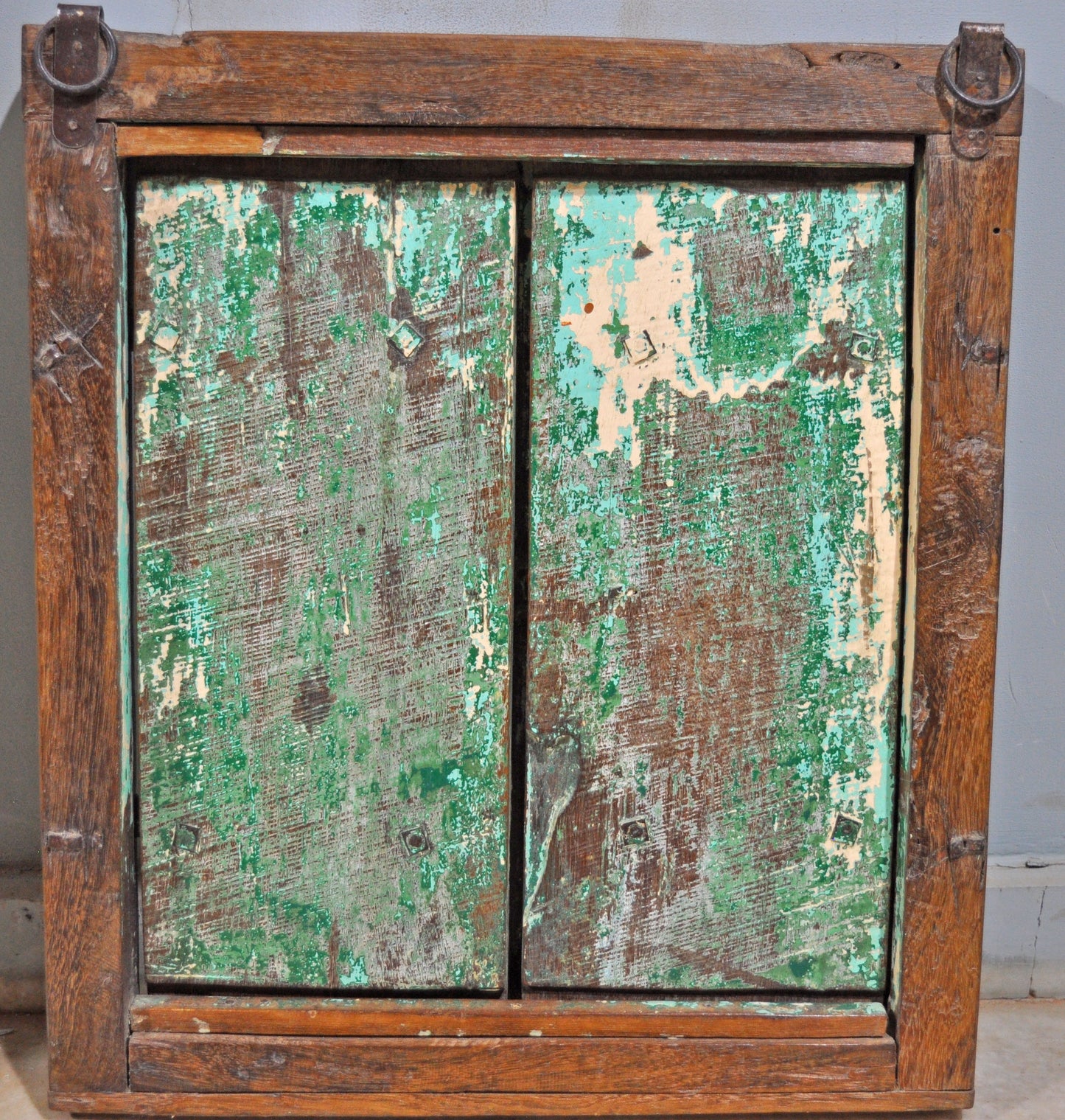 Antique Wooden Wall Décor Window Panel Original Old Rustic Polychrome