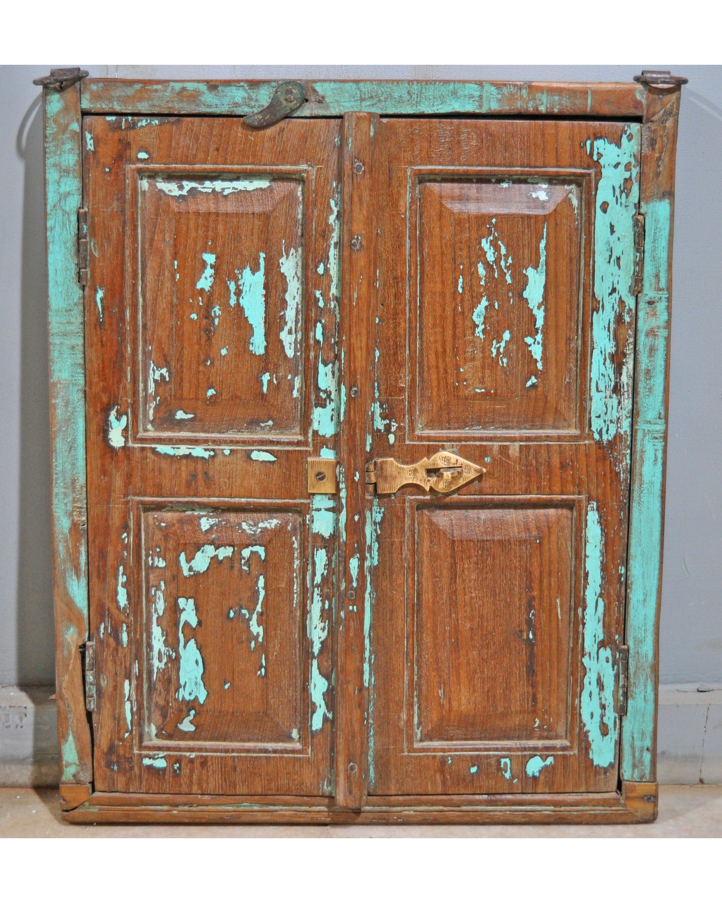 Antique Wooden Wall Décor Window Panel Original Old Rustic Polychrome