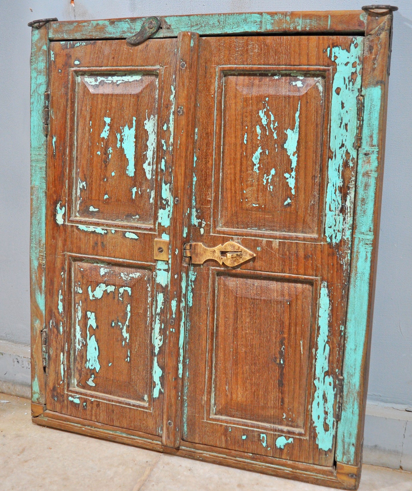 Antique Wooden Wall Décor Window Panel Original Old Rustic Polychrome