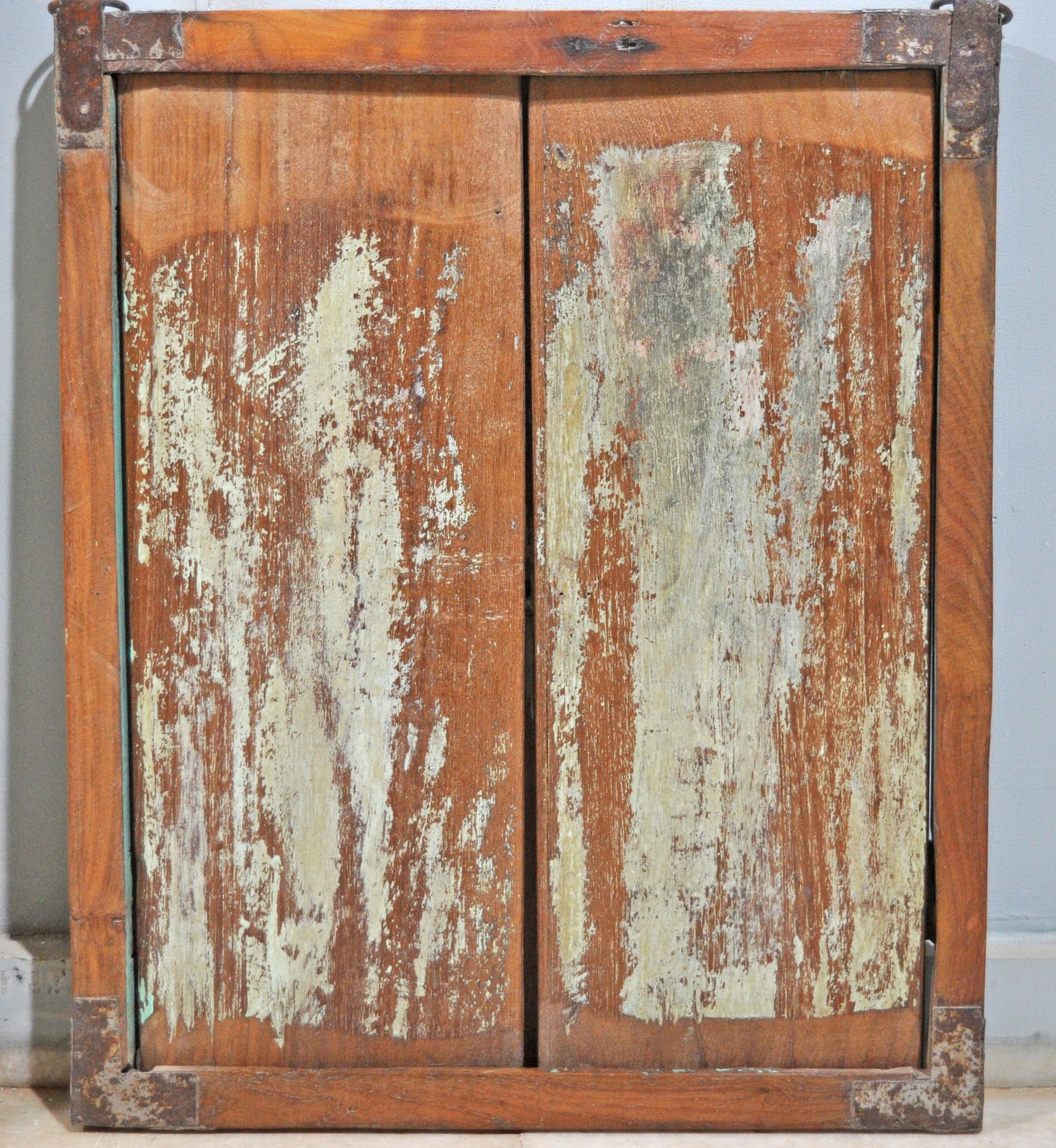 Antique Wooden Wall Décor Window Panel Original Old Rustic Polychrome