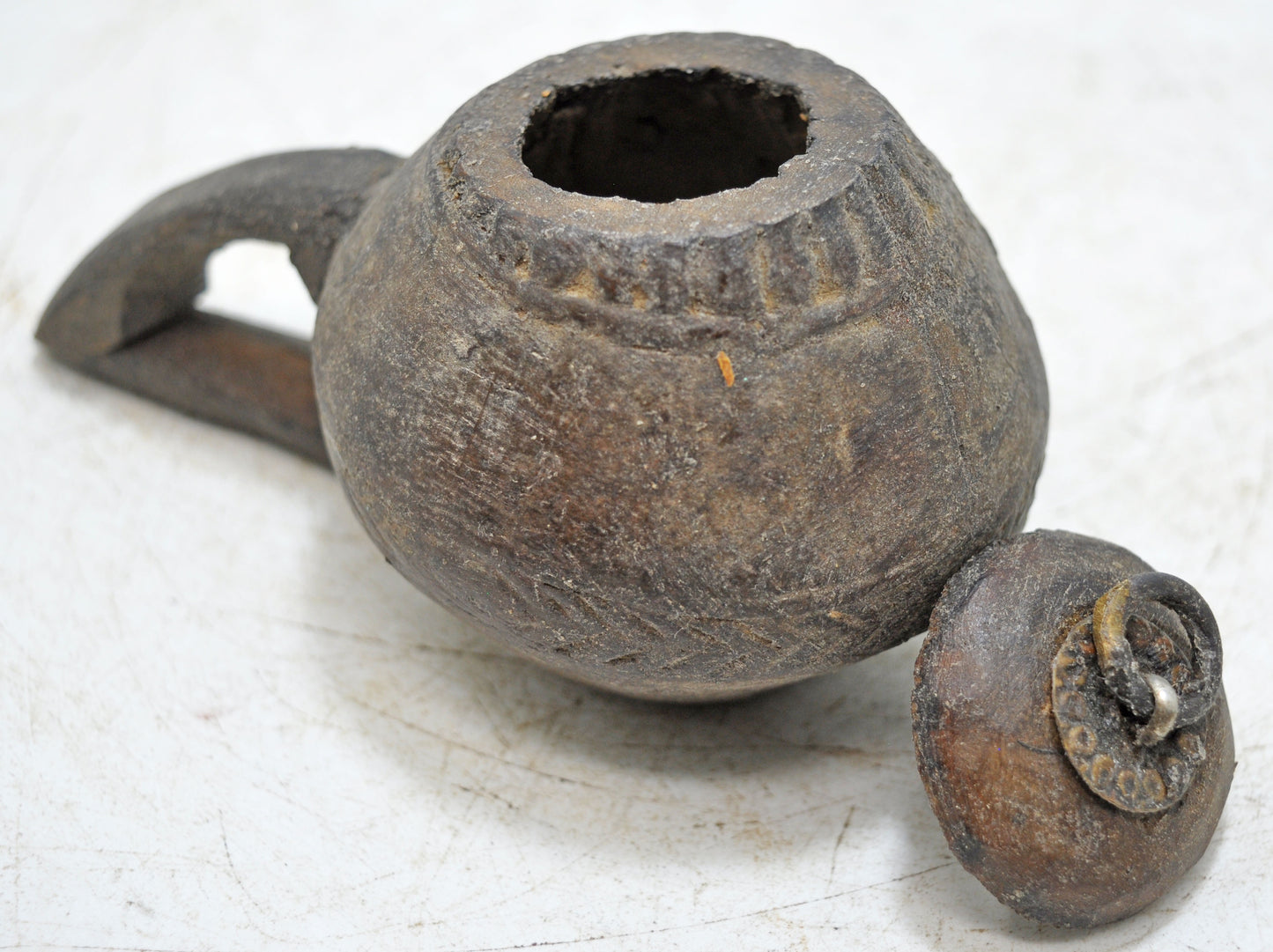Antique Wooden Lanterns' Oil Pot Original Old Hand Carved