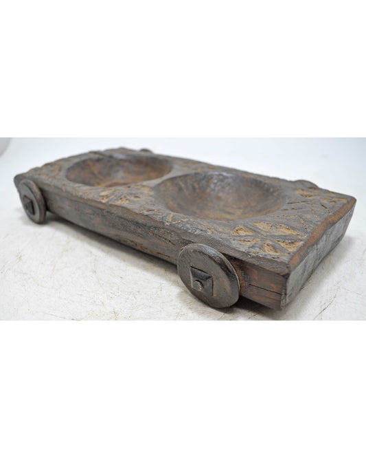 Antique Wooden Kitchenware Spice Bowl Original Old Hand Carved