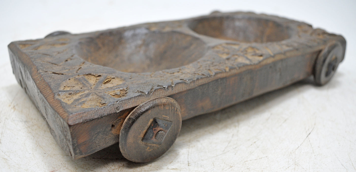 Antique Wooden Kitchenware Spice Bowl Original Old Hand Carved