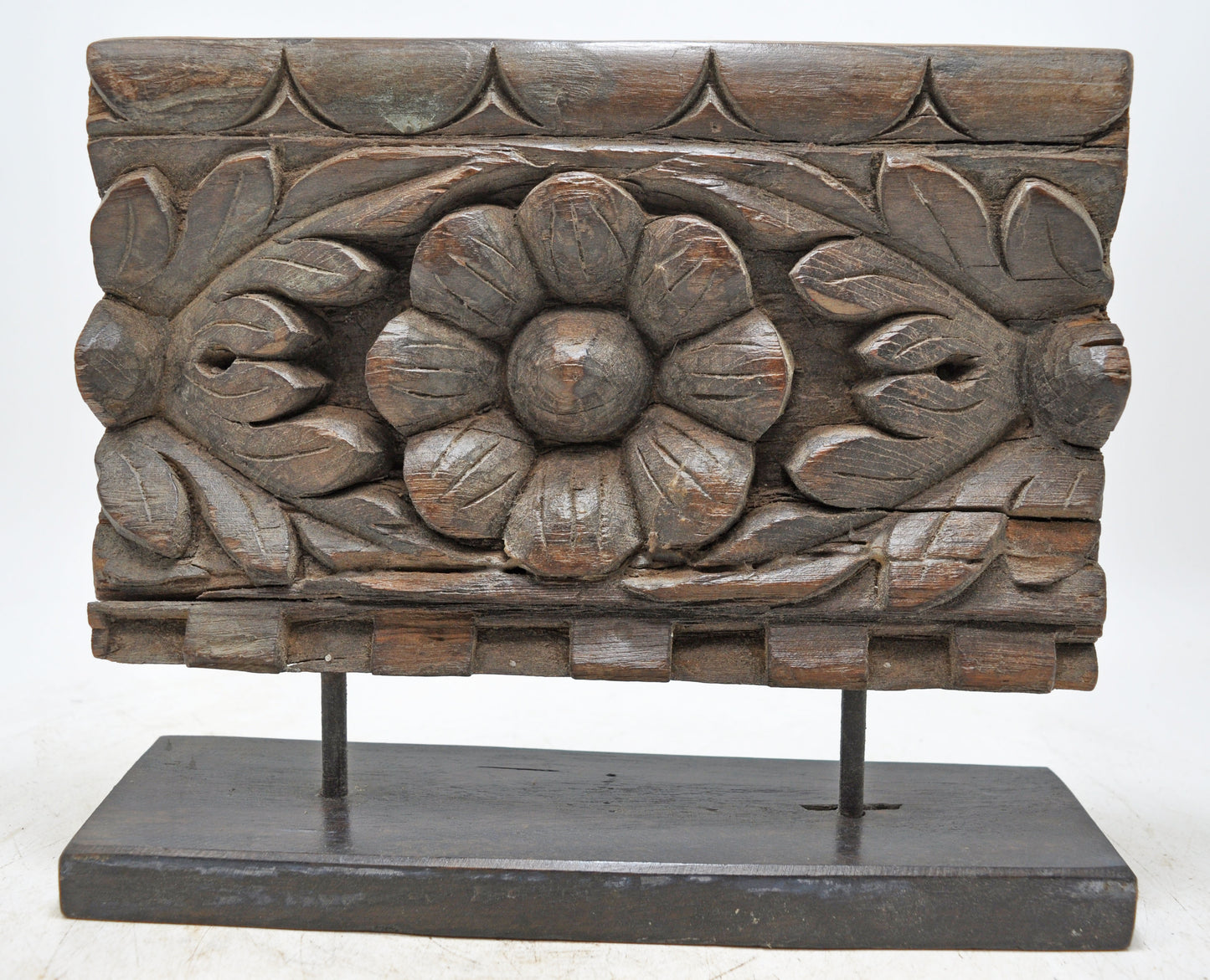 Antique Wooden Floral Carving Panel Plaque Original Old Fine Hand Carved