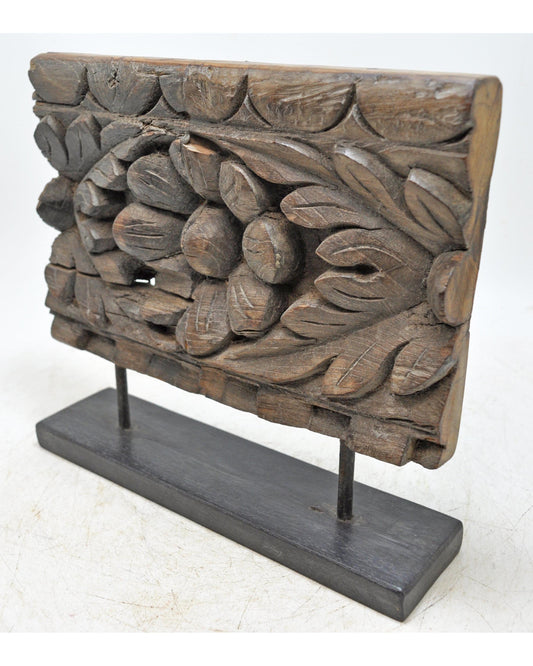 Antique Wooden Floral Carving Panel Plaque Original Old Fine Hand Carved