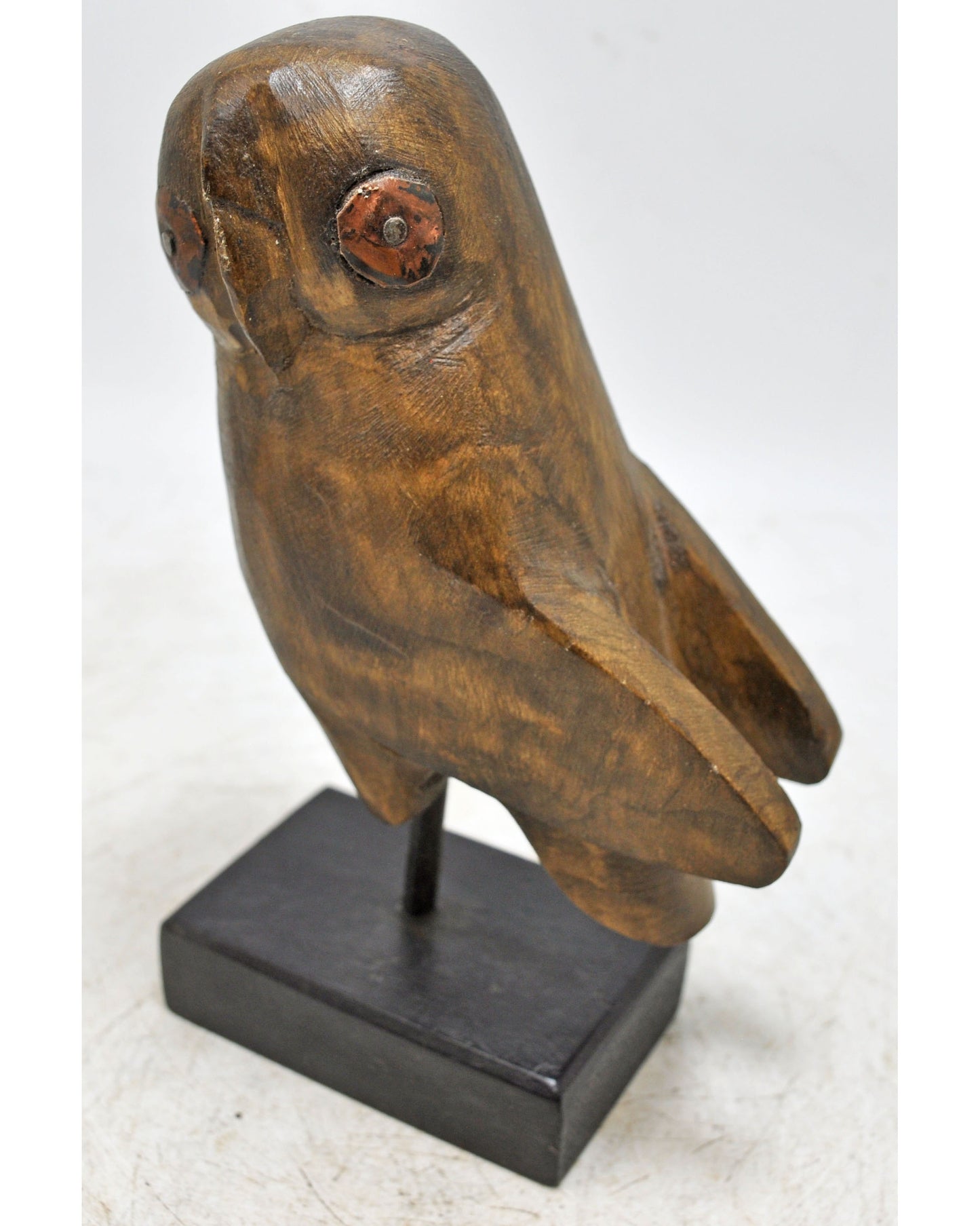 Vintage Wooden Owl Bird Figurine Original Old Hand Carved