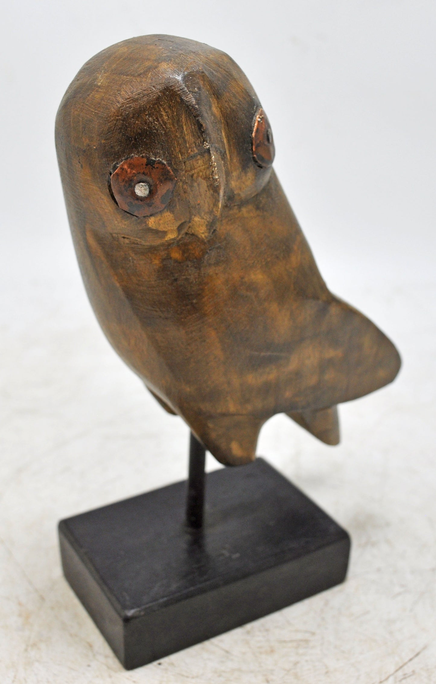 Vintage Wooden Owl Bird Figurine Original Old Hand Carved