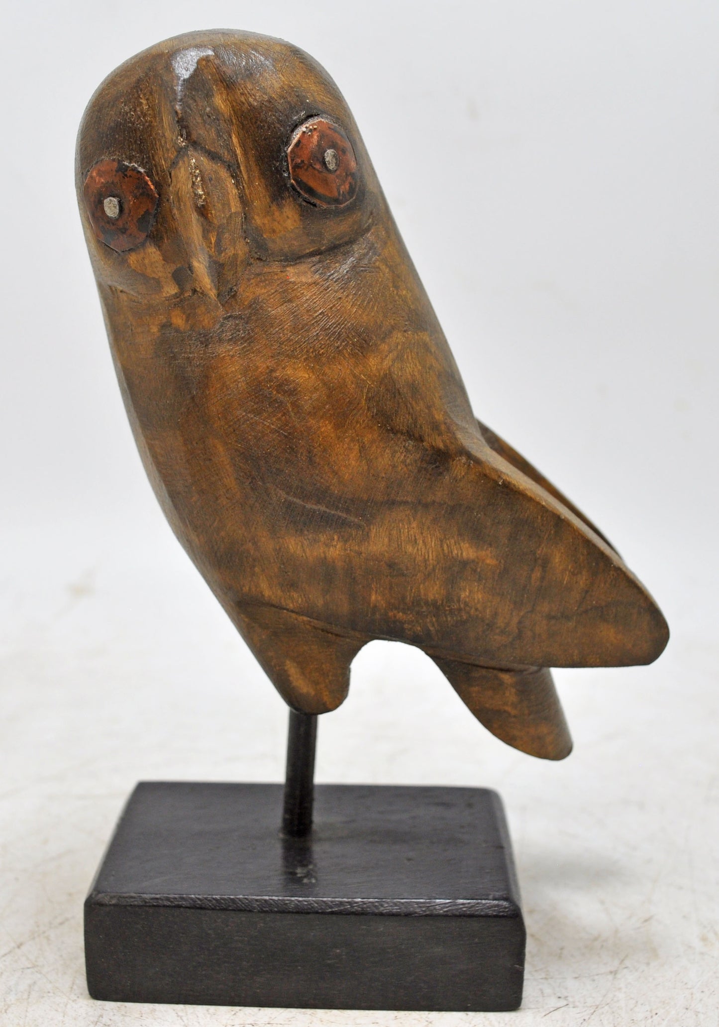 Vintage Wooden Owl Bird Figurine Original Old Hand Carved