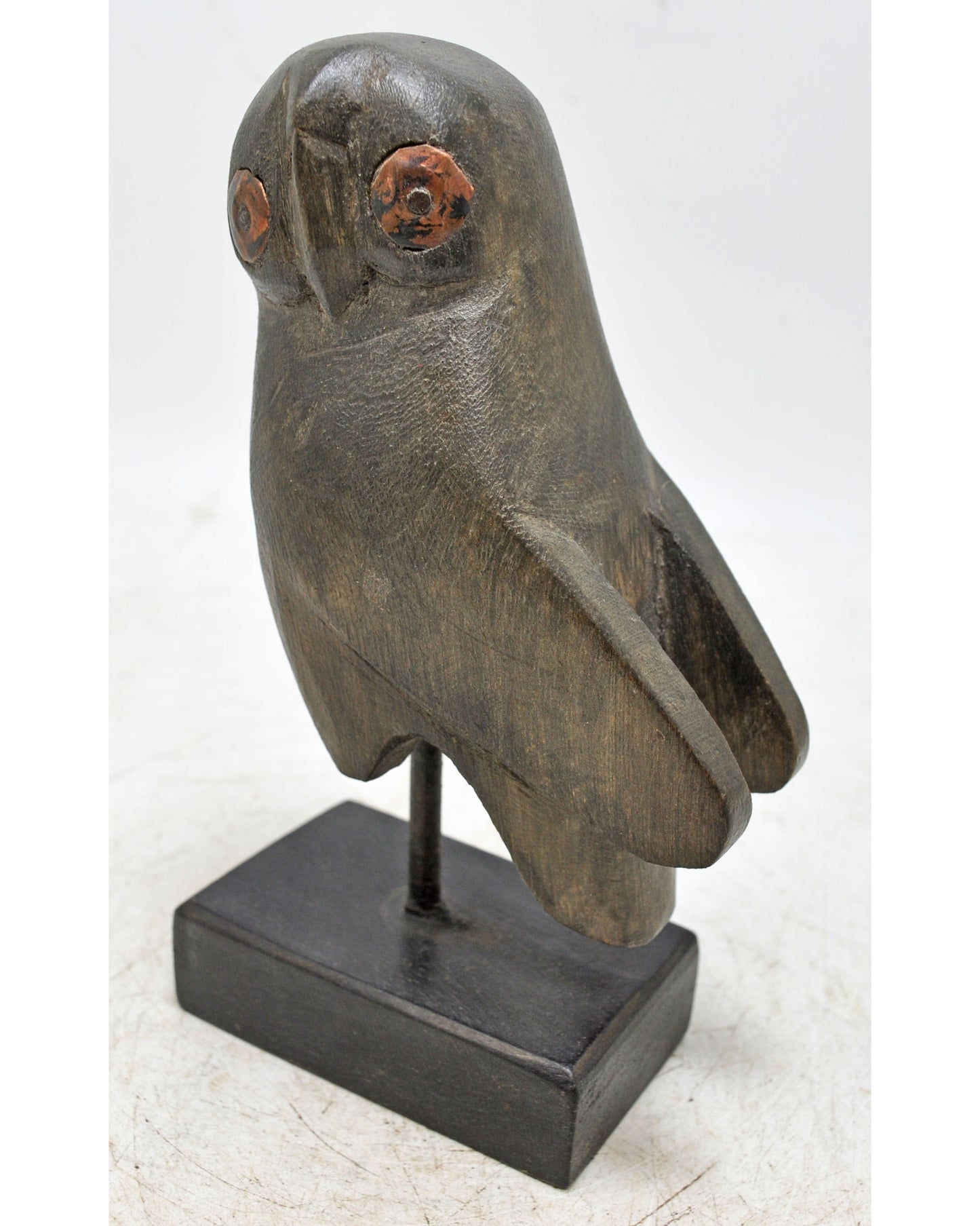 Vintage Wooden Owl Bird Figurine Original Old Hand Carved