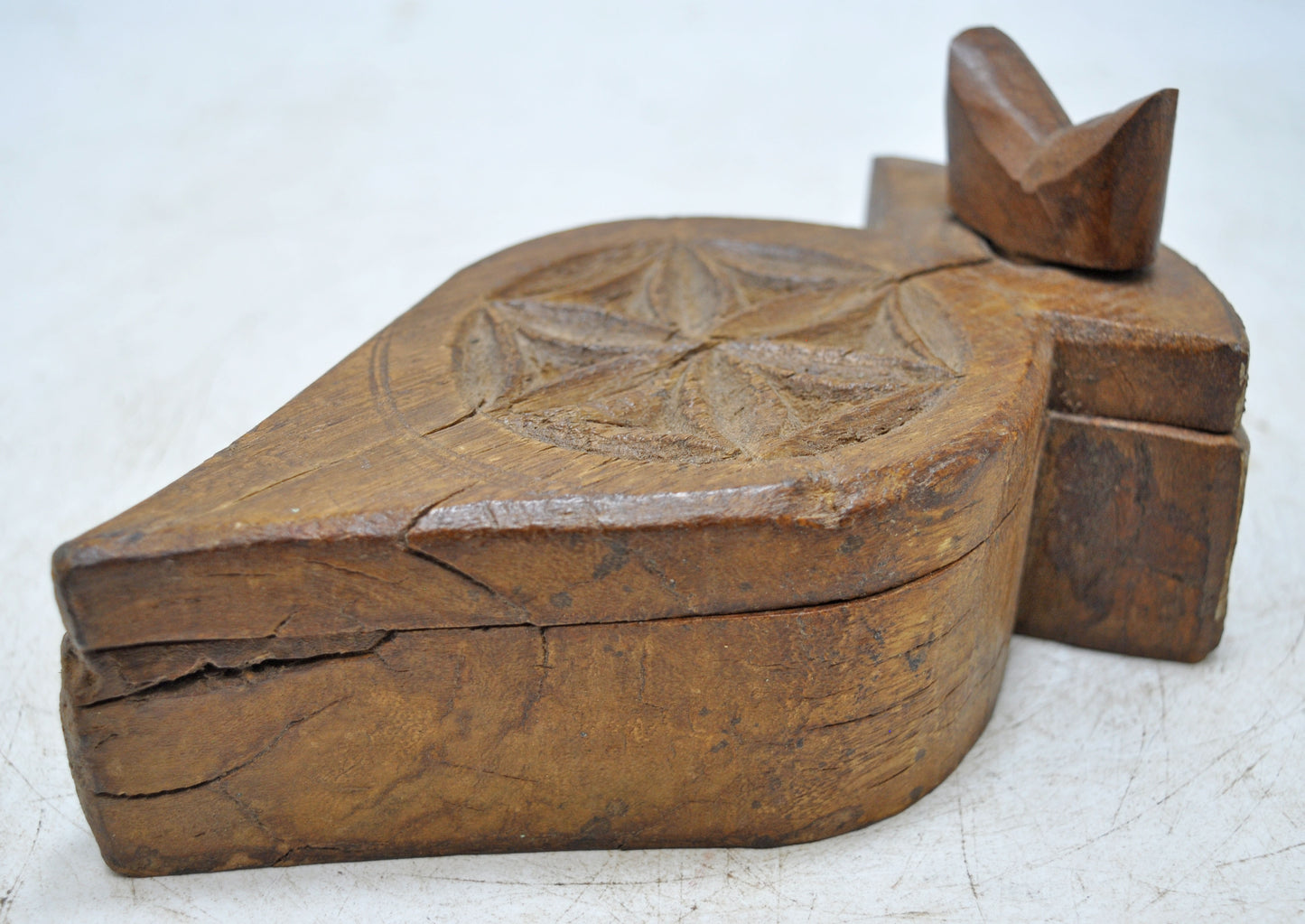 Antique Wooden Kitchenware Spice Box Original Old Hand Carved