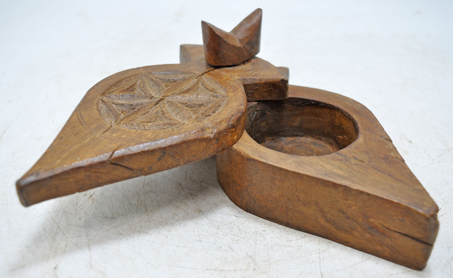 Antique Wooden Kitchenware Spice Box Original Old Hand Carved