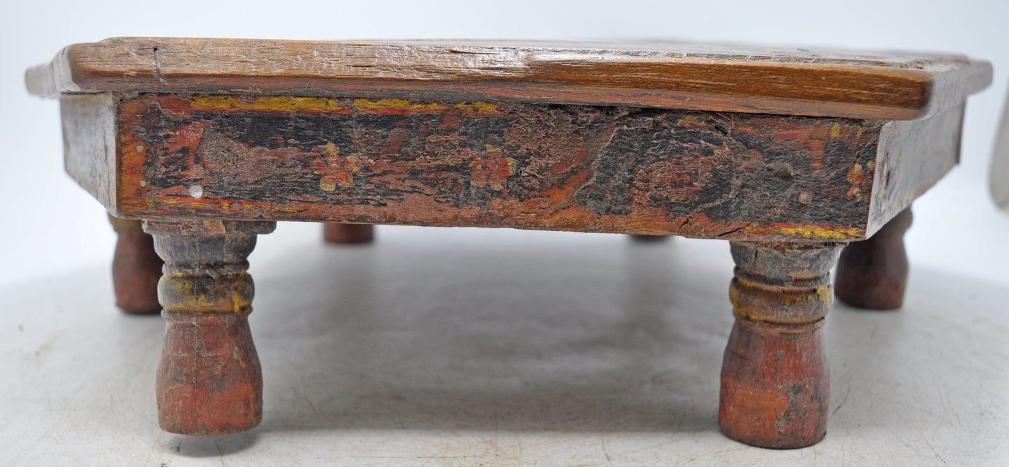 Antique Wooden Hexagonal Floor Sitting Bajot Stool Original Old Hand Crafted