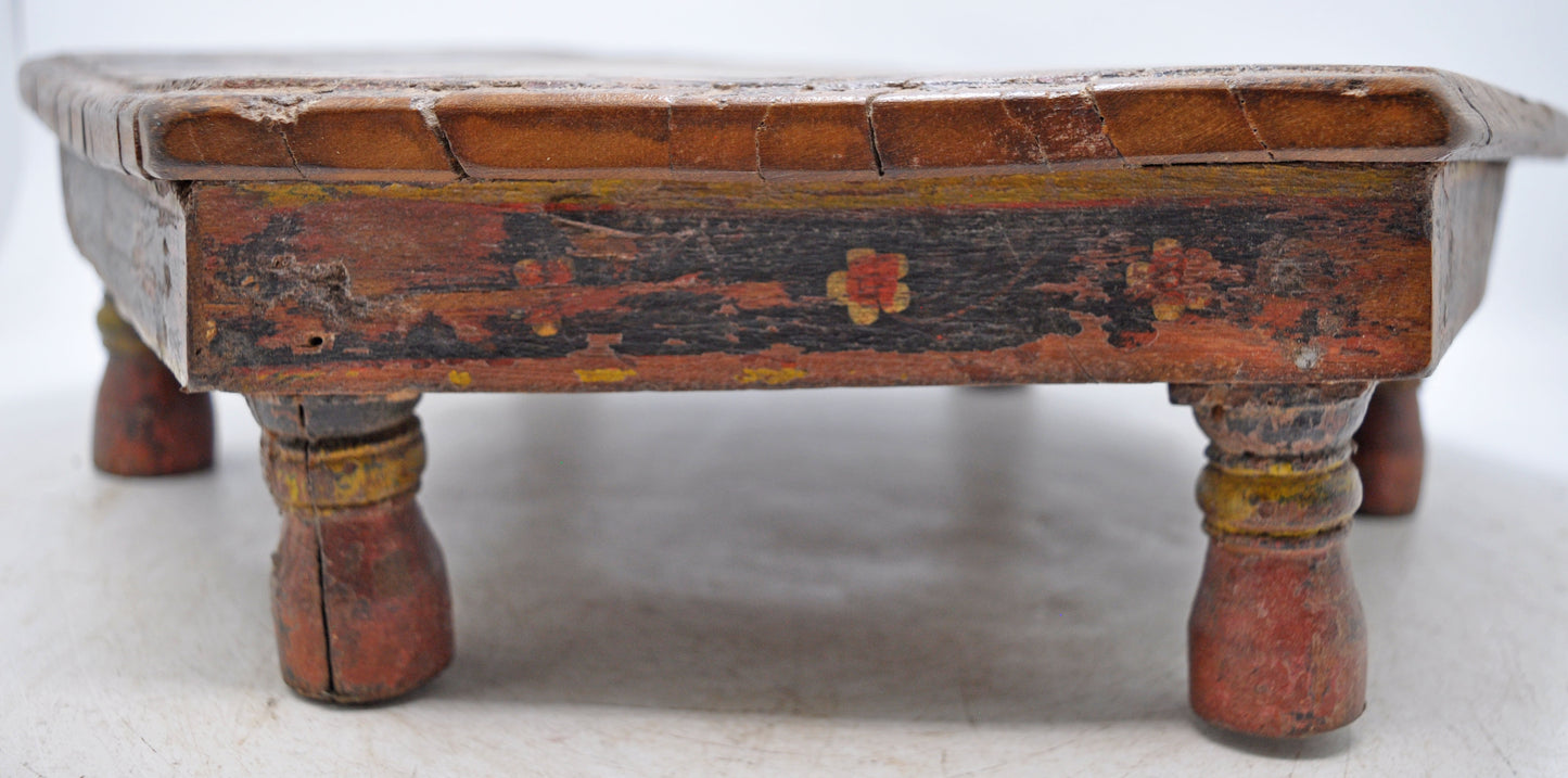 Antique Wooden Hexagonal Floor Sitting Bajot Stool Original Old Hand Crafted