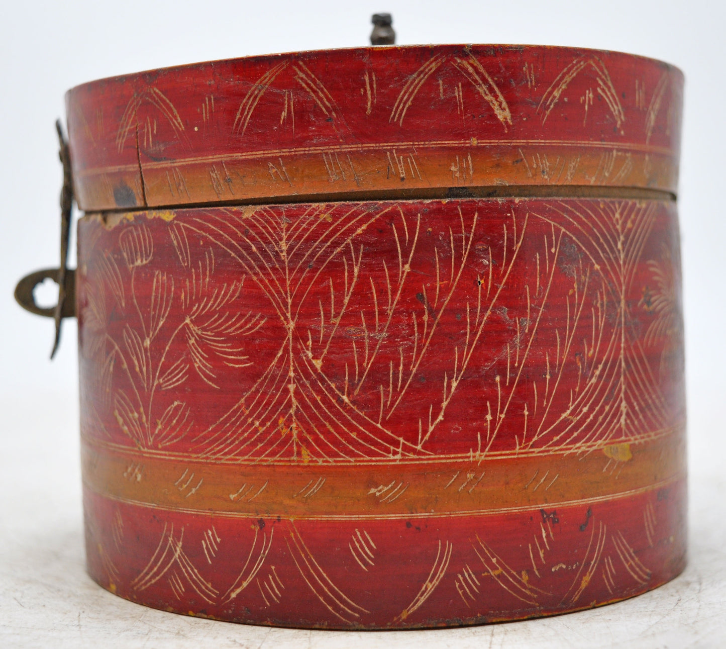 Antique Wooden Kum Kum Powder Tika Box Original Old Hand Carved Lacquer Painted