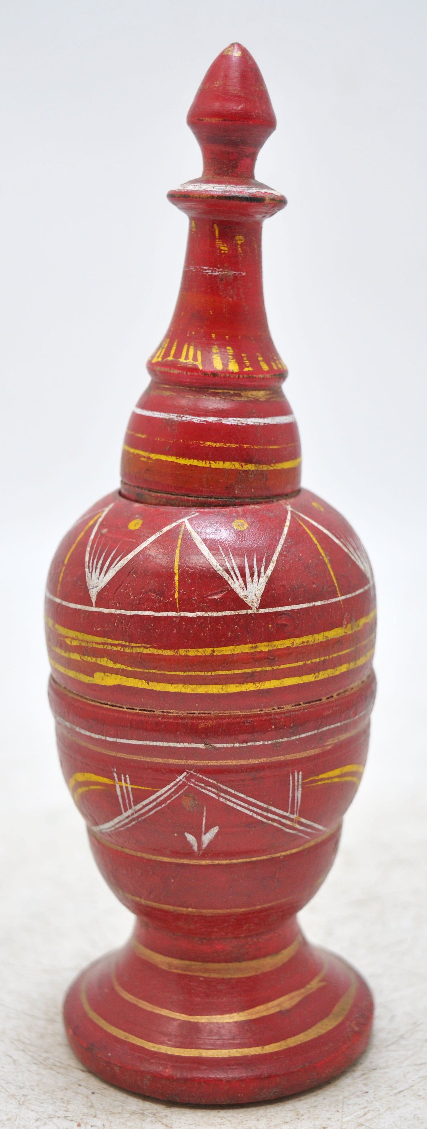 Vintage Wooden Kum Kum Powder Tika Box Original Old Hand Carved Lacquer Painted
