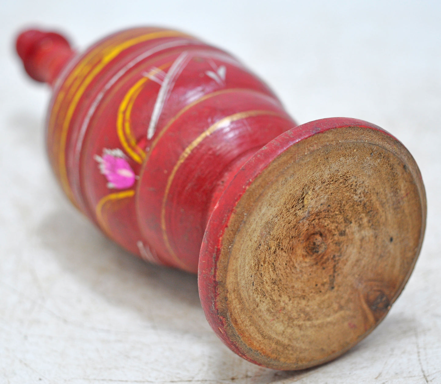 Vintage Wooden Kum Kum Powder Tika Box Original Old Hand Carved Lacquer Painted