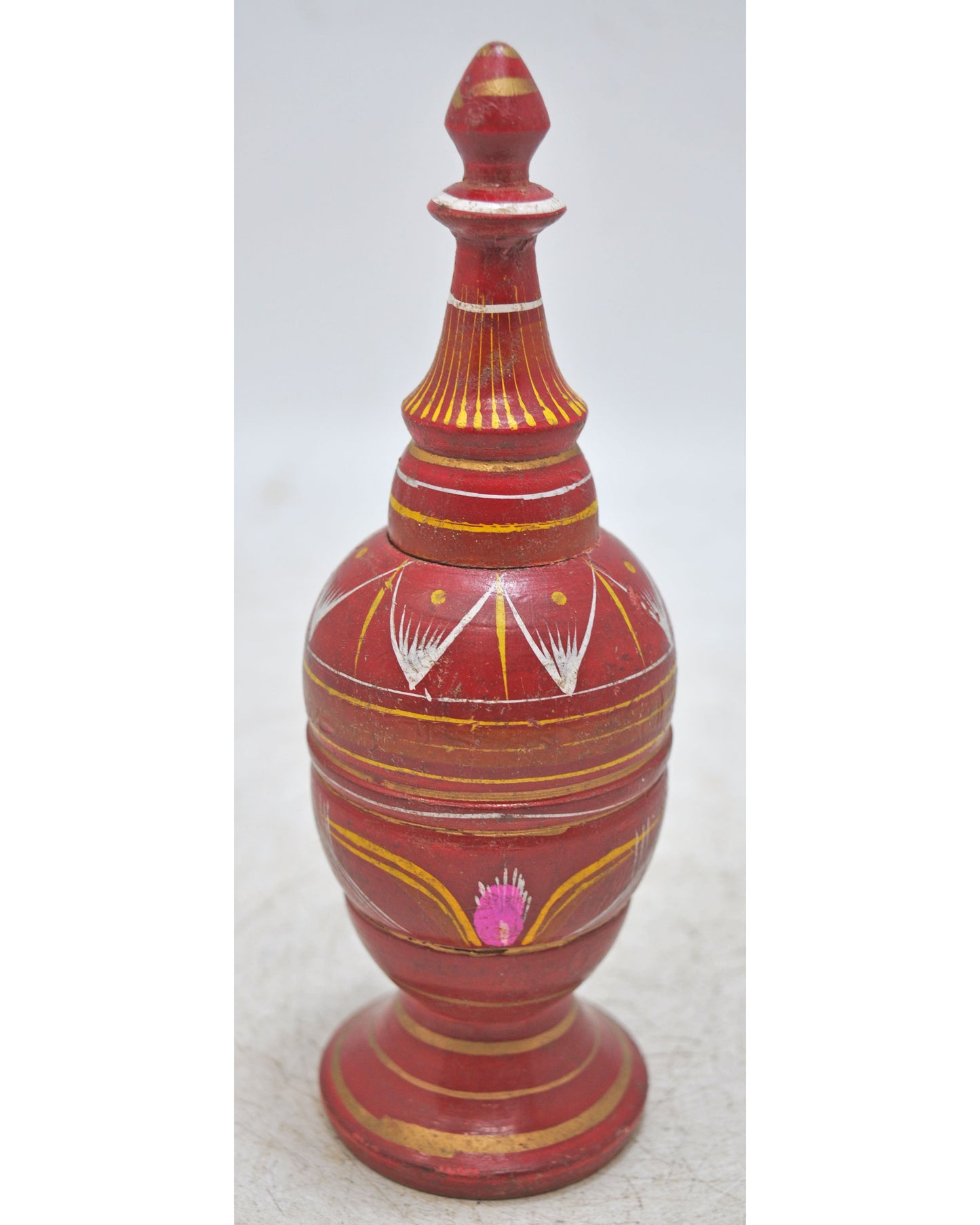Vintage Wooden Kum Kum Powder Tika Box Original Old Hand Carved Lacquer Painted