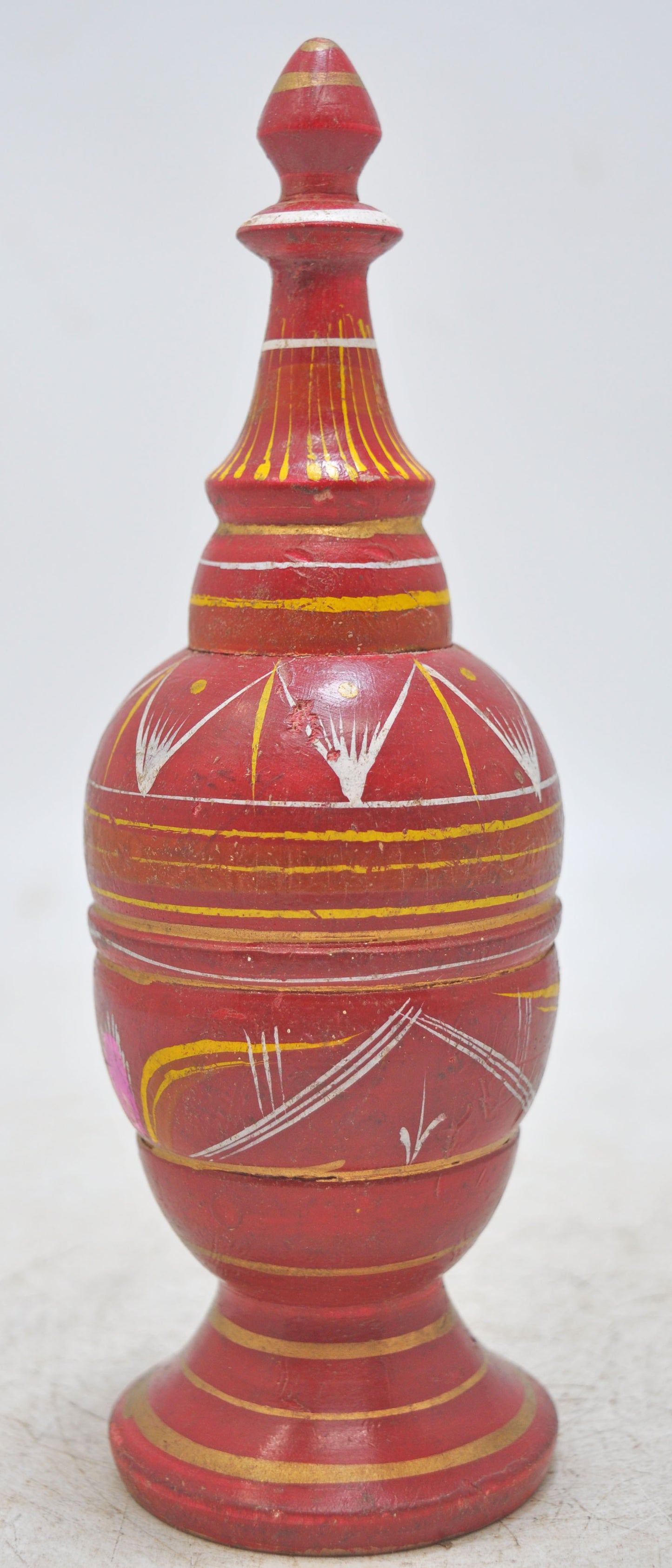 Vintage Wooden Kum Kum Powder Tika Box Original Old Hand Carved Lacquer Painted