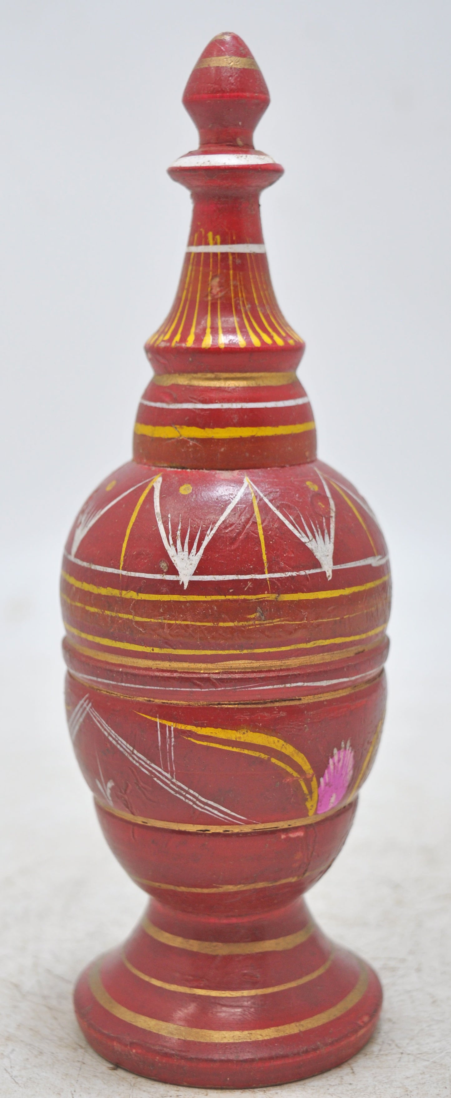 Vintage Wooden Kum Kum Powder Tika Box Original Old Hand Carved Lacquer Painted